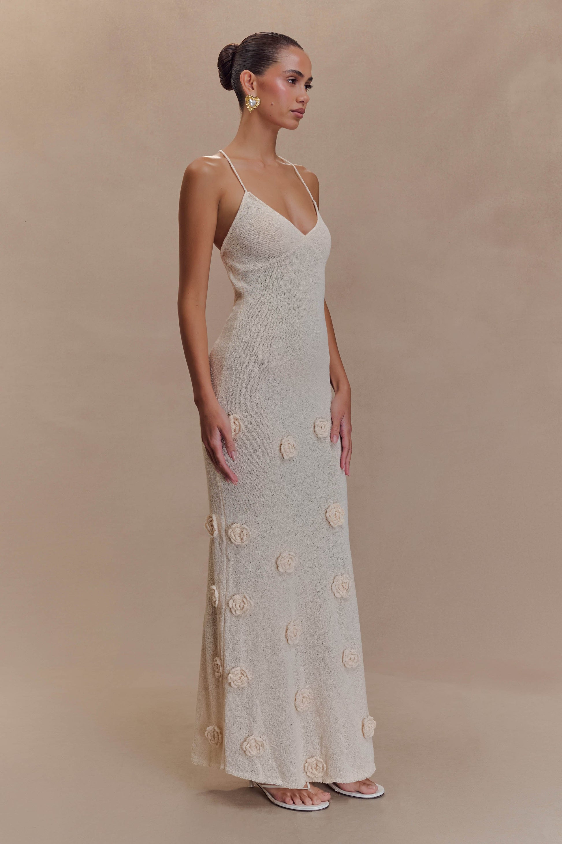 Suki Knit Maxi Dress With Flowers - Nude #4