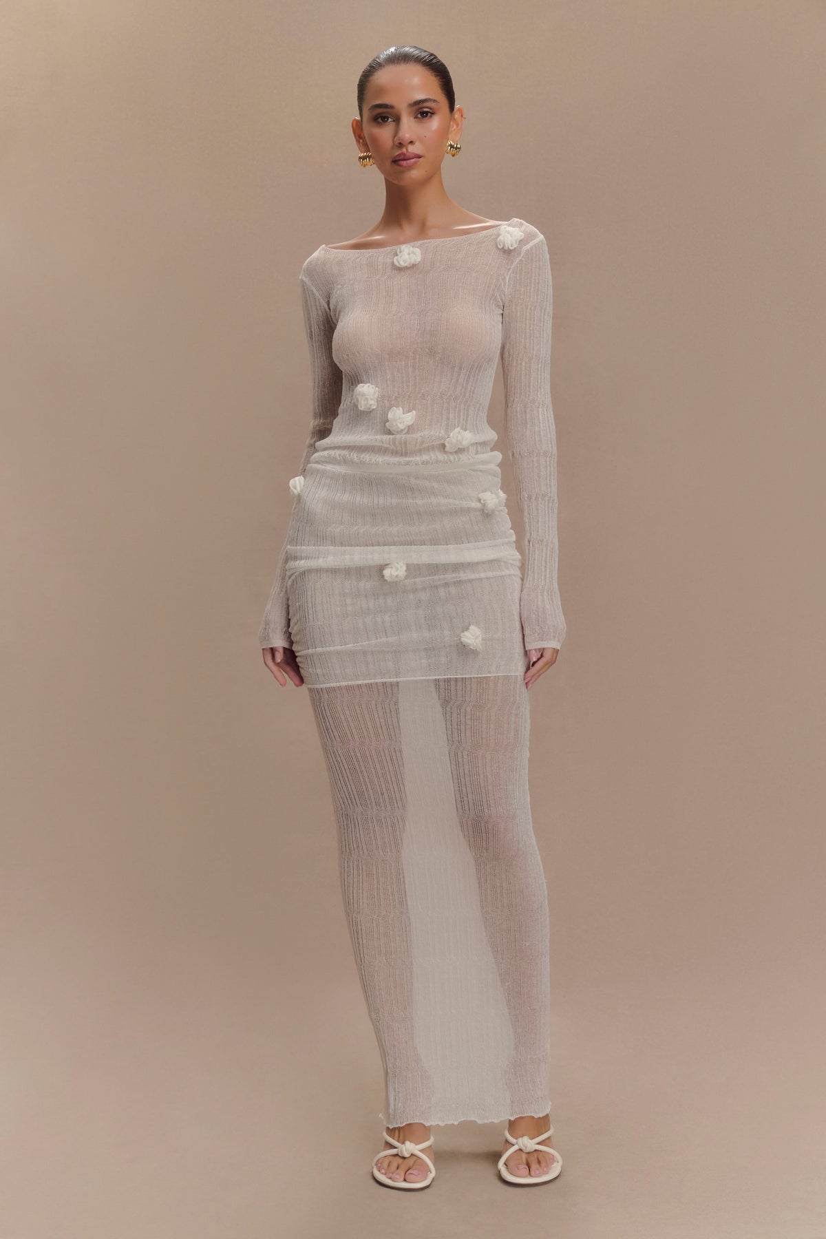 Orianna Orchid Knit Maxi Skirt - Ivory #5