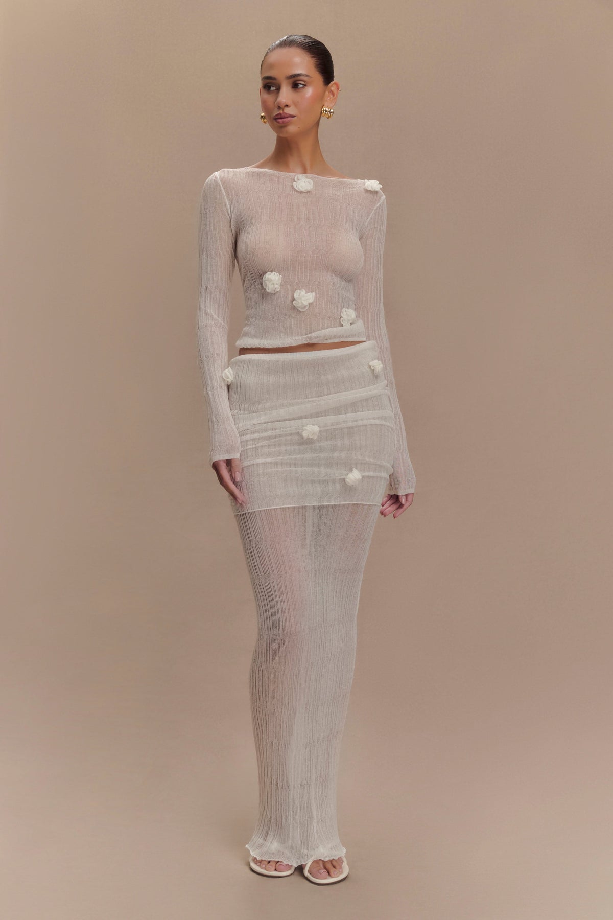 Orianna Orchid Long Sleeve Knit Top - Ivory #5
