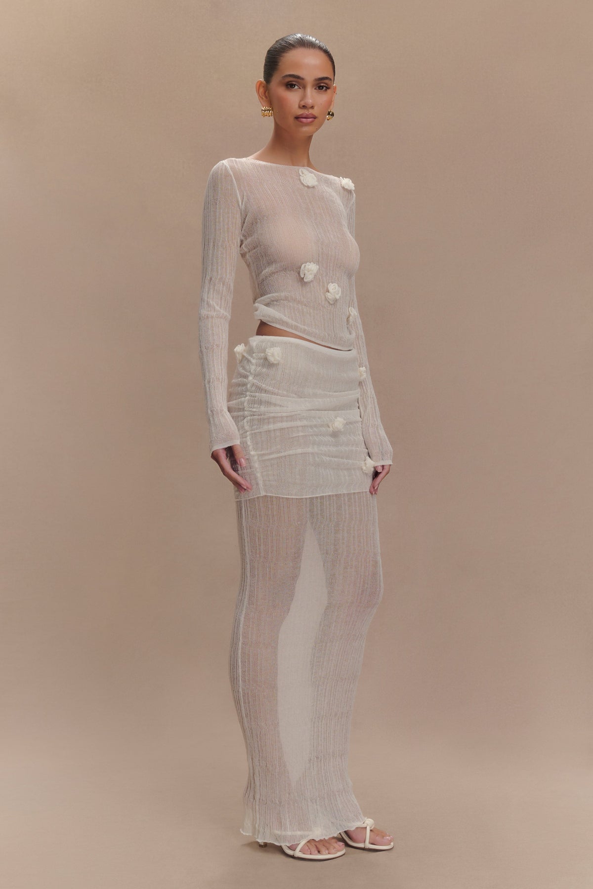 Orianna Orchid Knit Maxi Skirt - Ivory #4