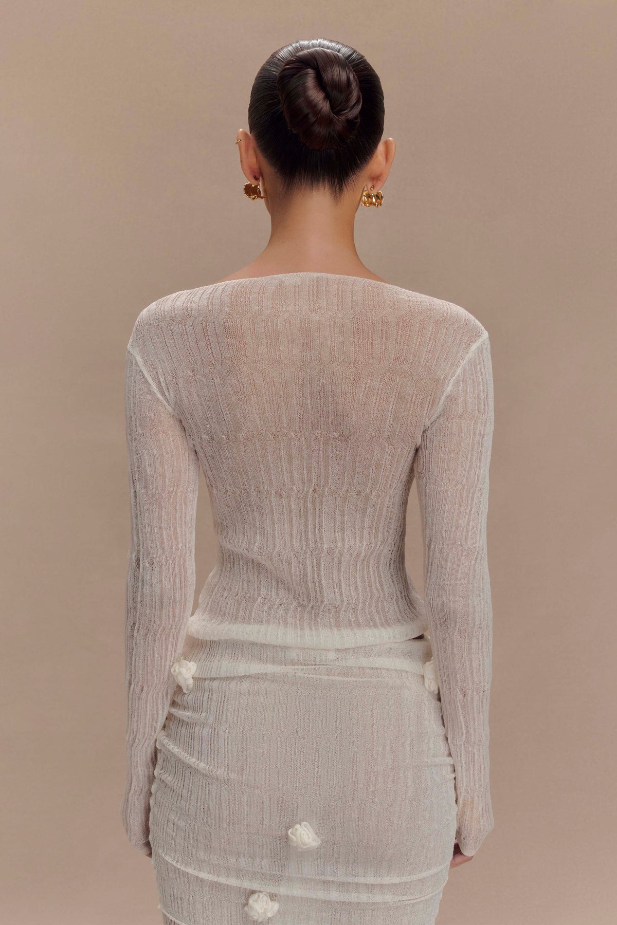 Orianna Orchid Long Sleeve Knit Top - Ivory #3