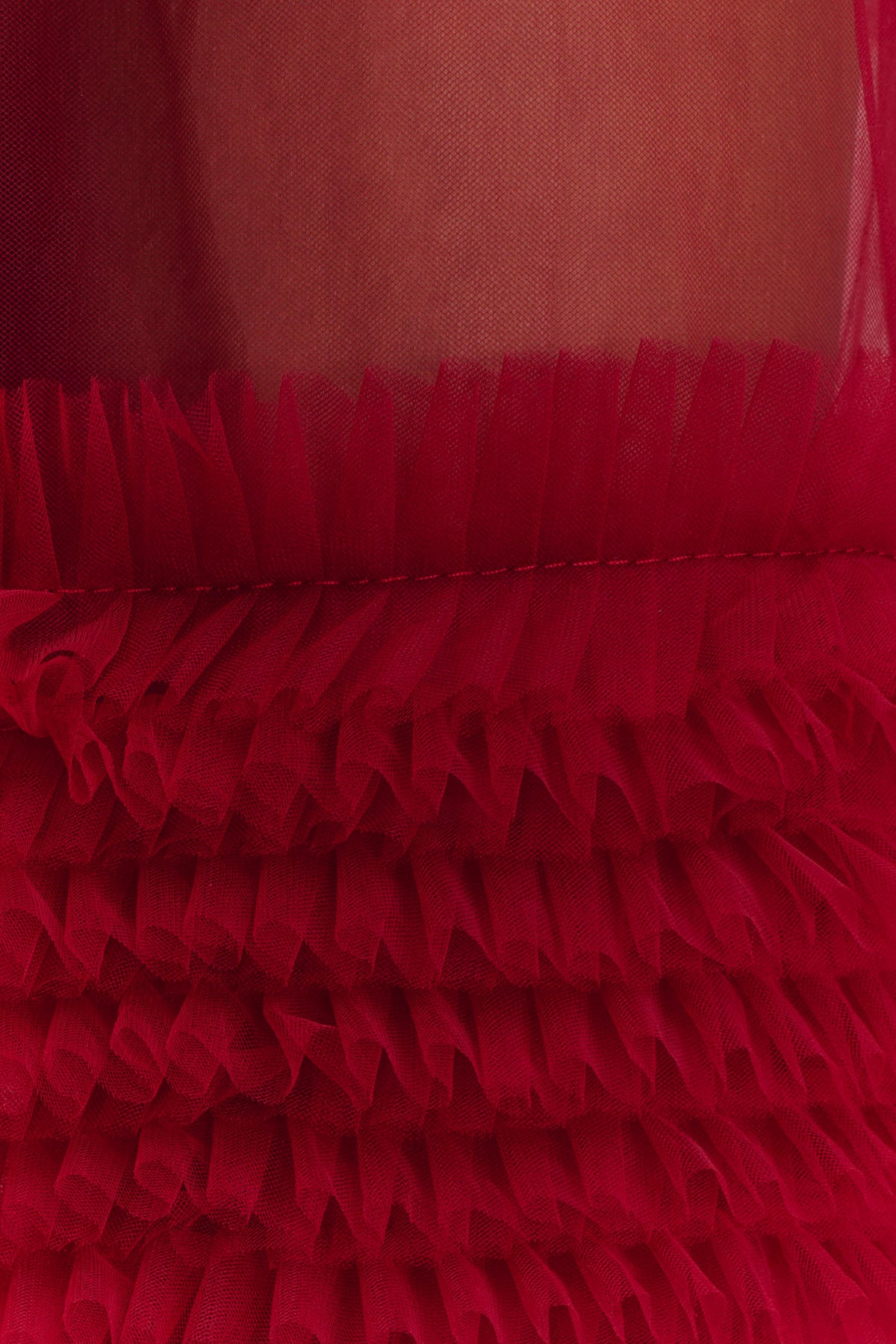 Minka Mesh Ruffle Halter Maxi Dress - Red #10