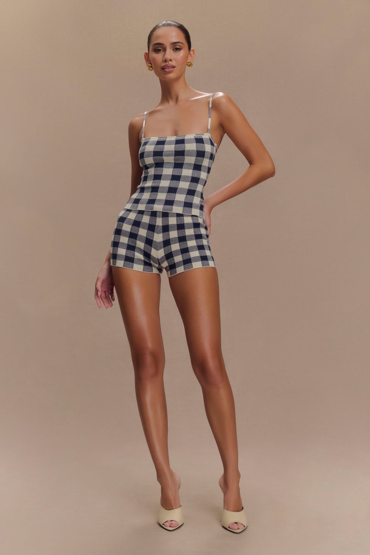 Marcie Sleeveless Knit Top - Navy Gingham #6