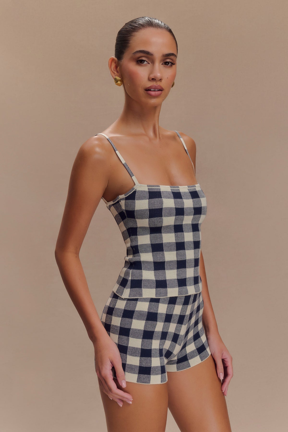 Marcie Sleeveless Knit Top - Navy Gingham #5
