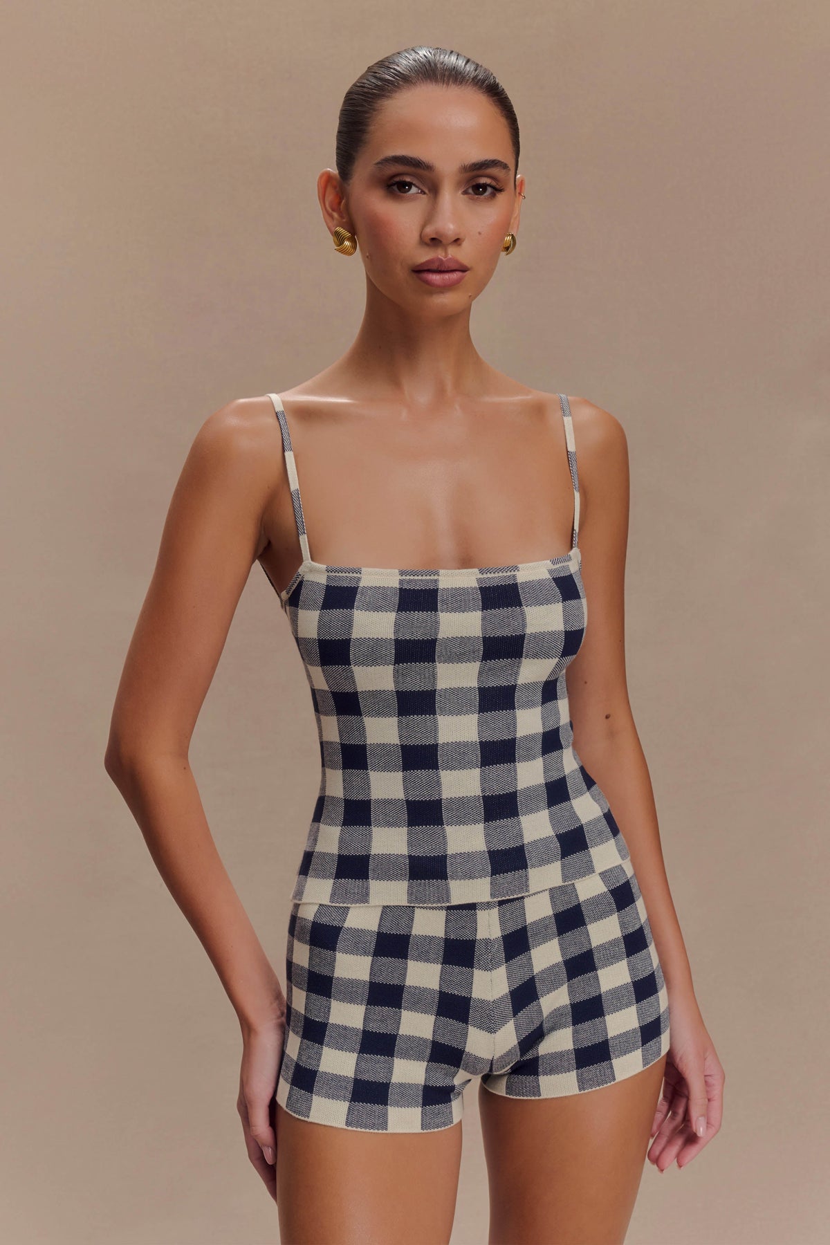 Marcie Sleeveless Knit Top - Navy Gingham #2