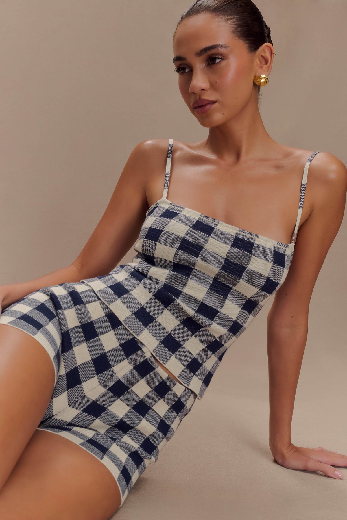 Marcie Knit Short - Navy Gingham #4