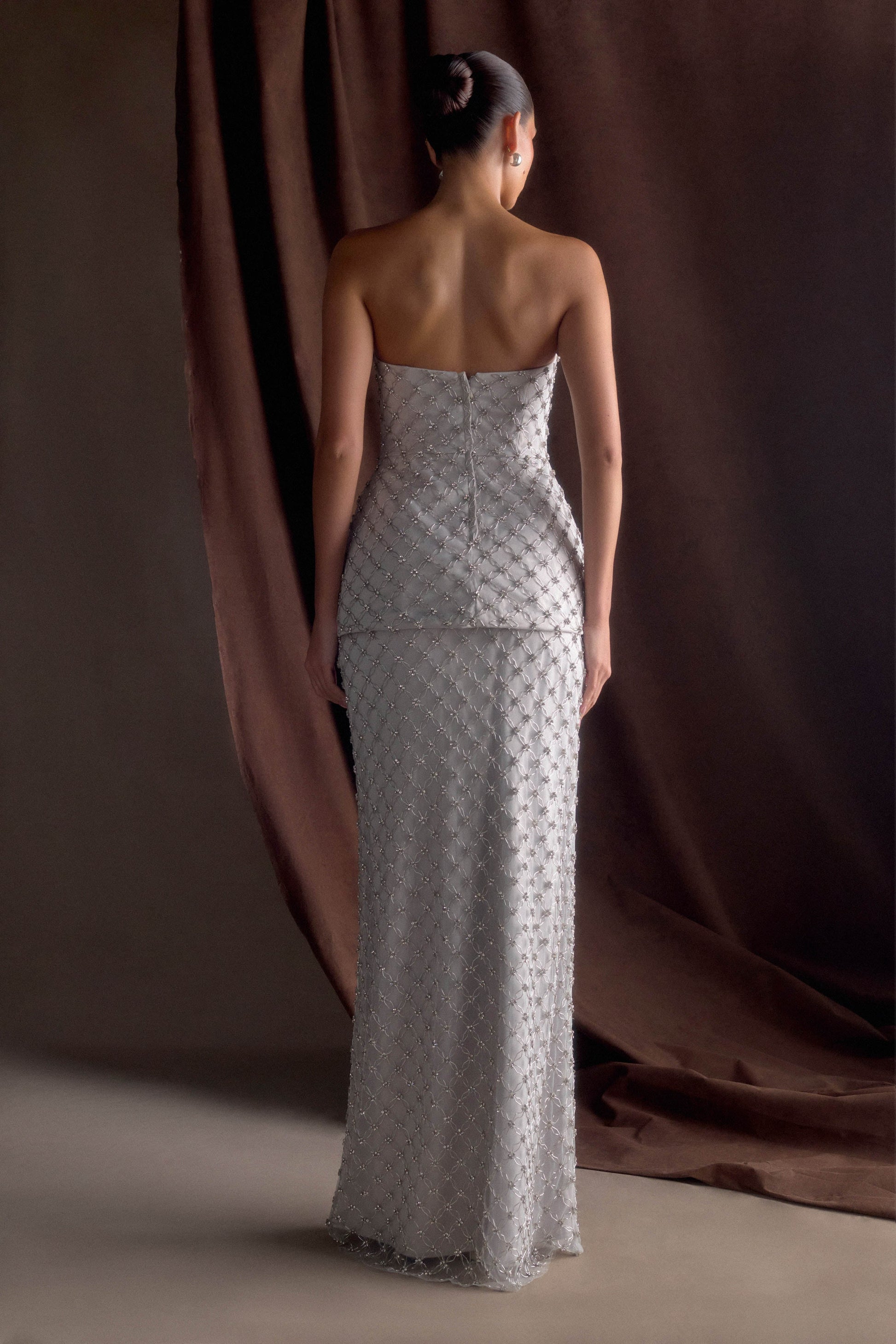 Zuri Hand Beaded Embellished Maxi Skirt - Silver #2