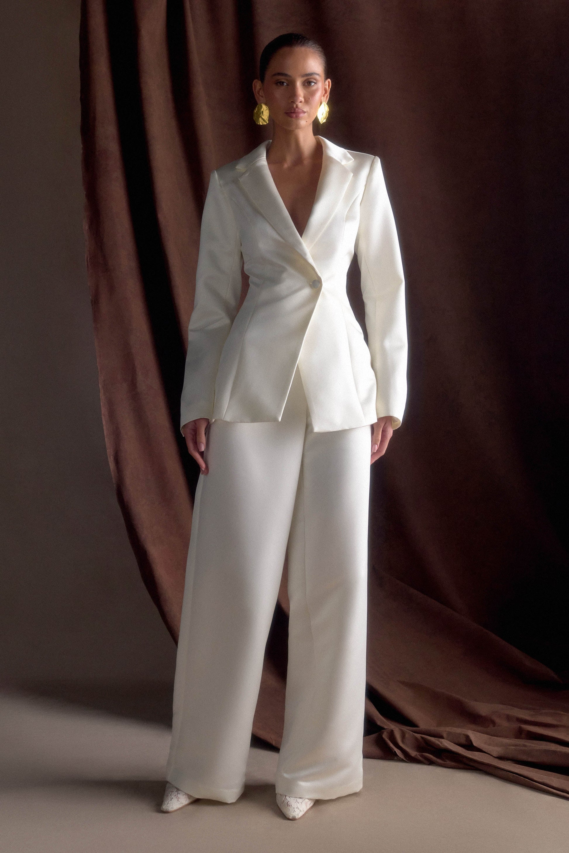 Ada Tailored Satin Blazer - Ivory #7