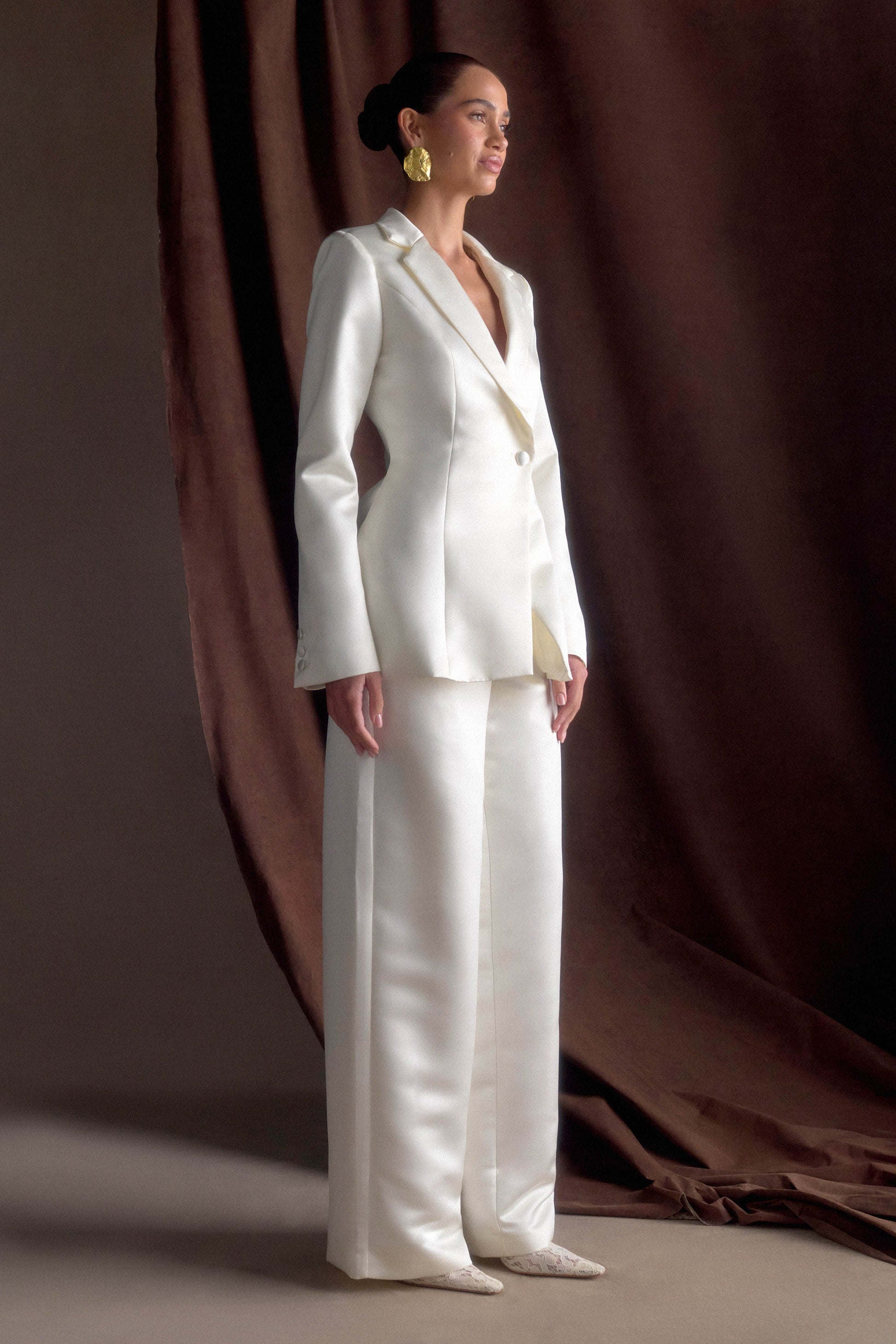 Ada Tailored Satin Blazer - Ivory #4