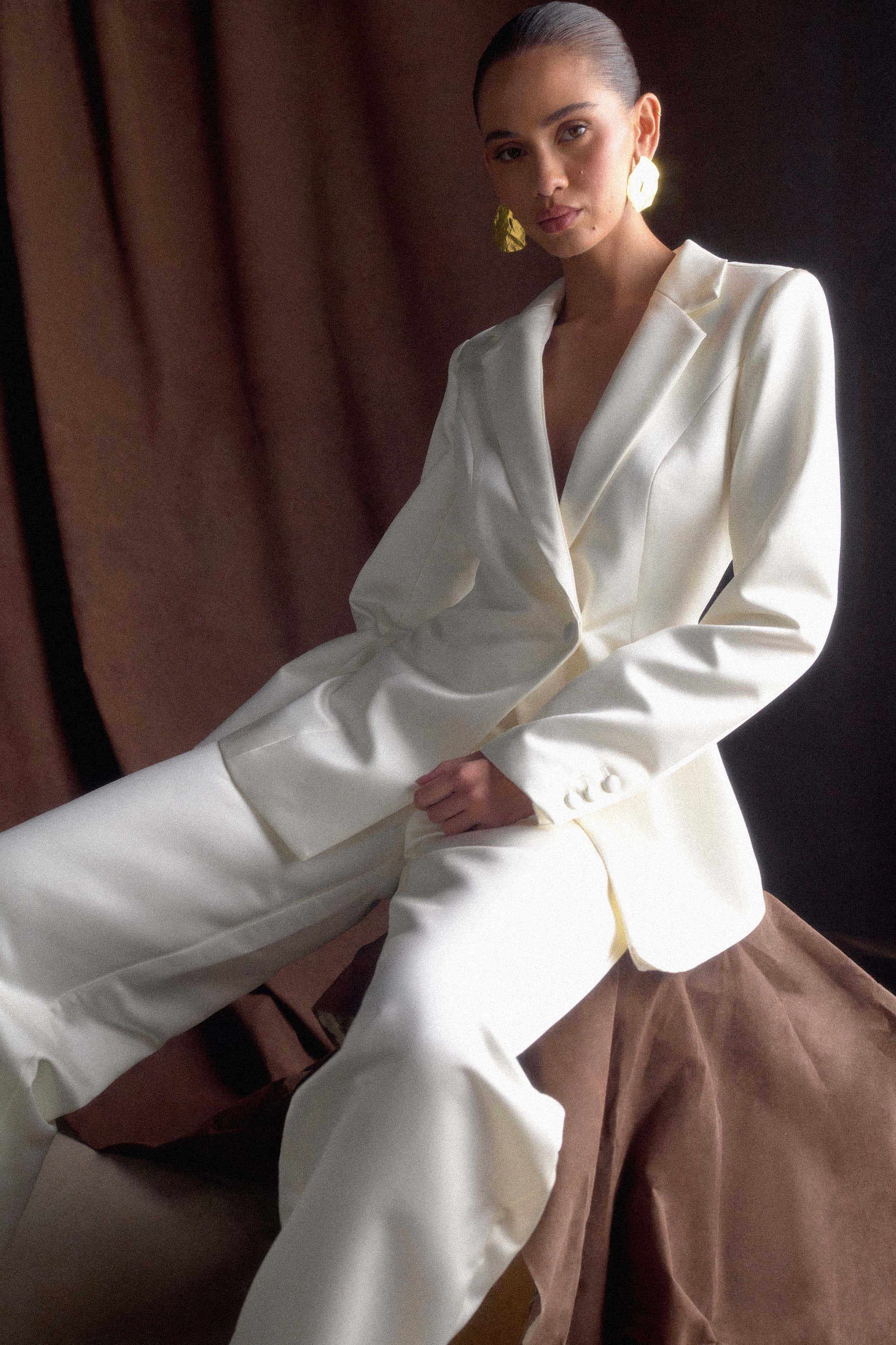 Ada Tailored Satin Blazer - Ivory #3