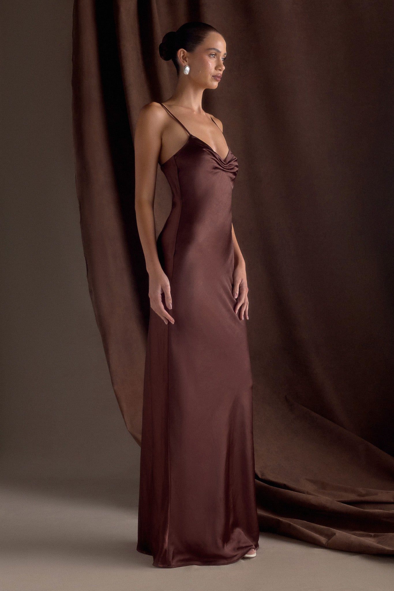 Lilly Sweetheart Satin Maxi Dress - Dark Chocolate #10