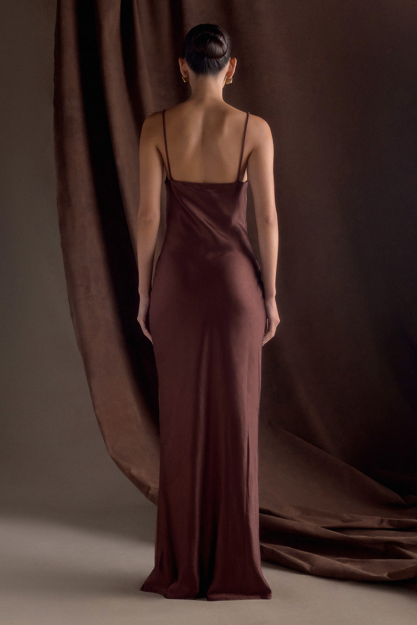 Lilly Sweetheart Satin Maxi Dress - Dark Chocolate #2