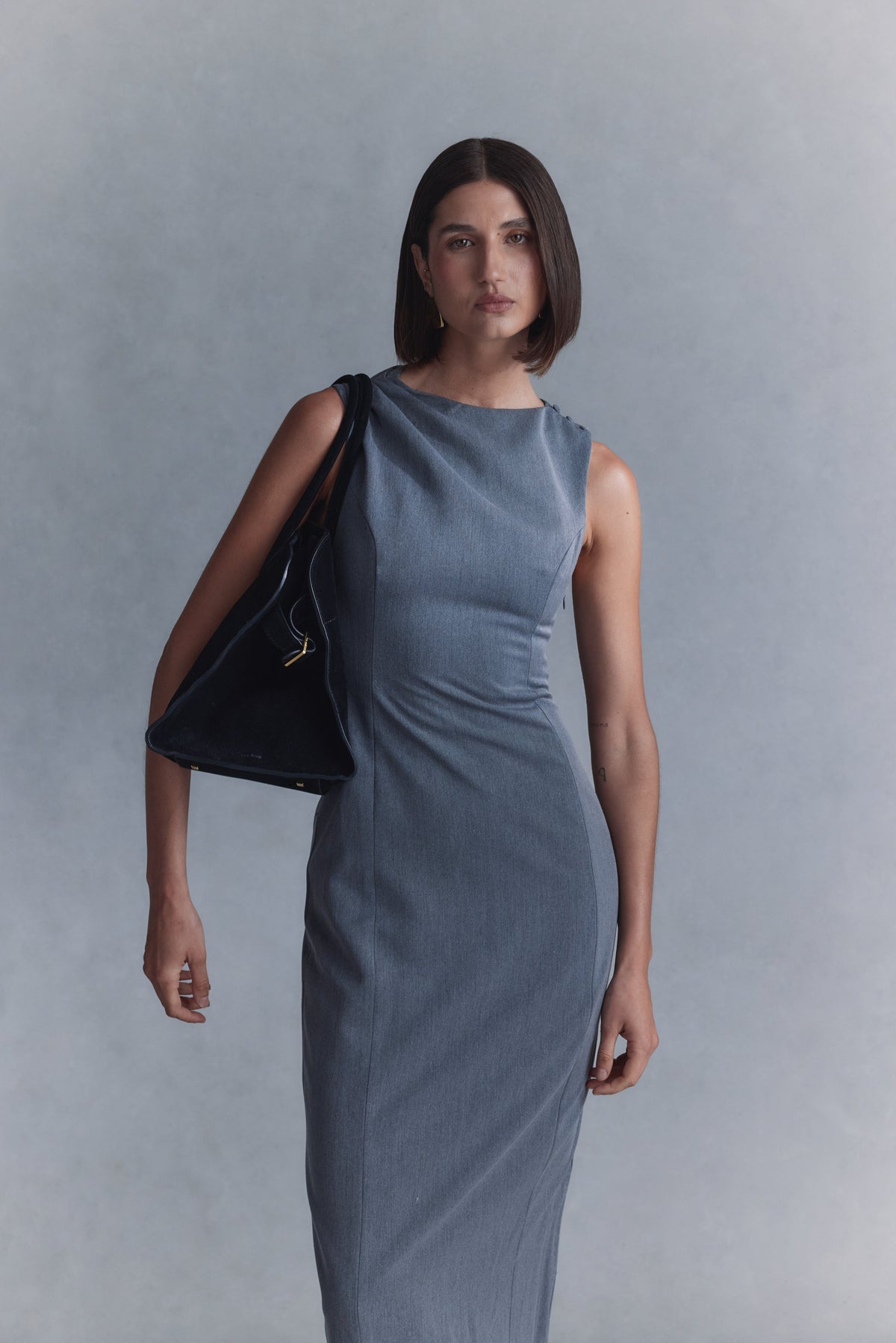 Taylor Draped Crepe Midi Dress - Charcoal Marle #9