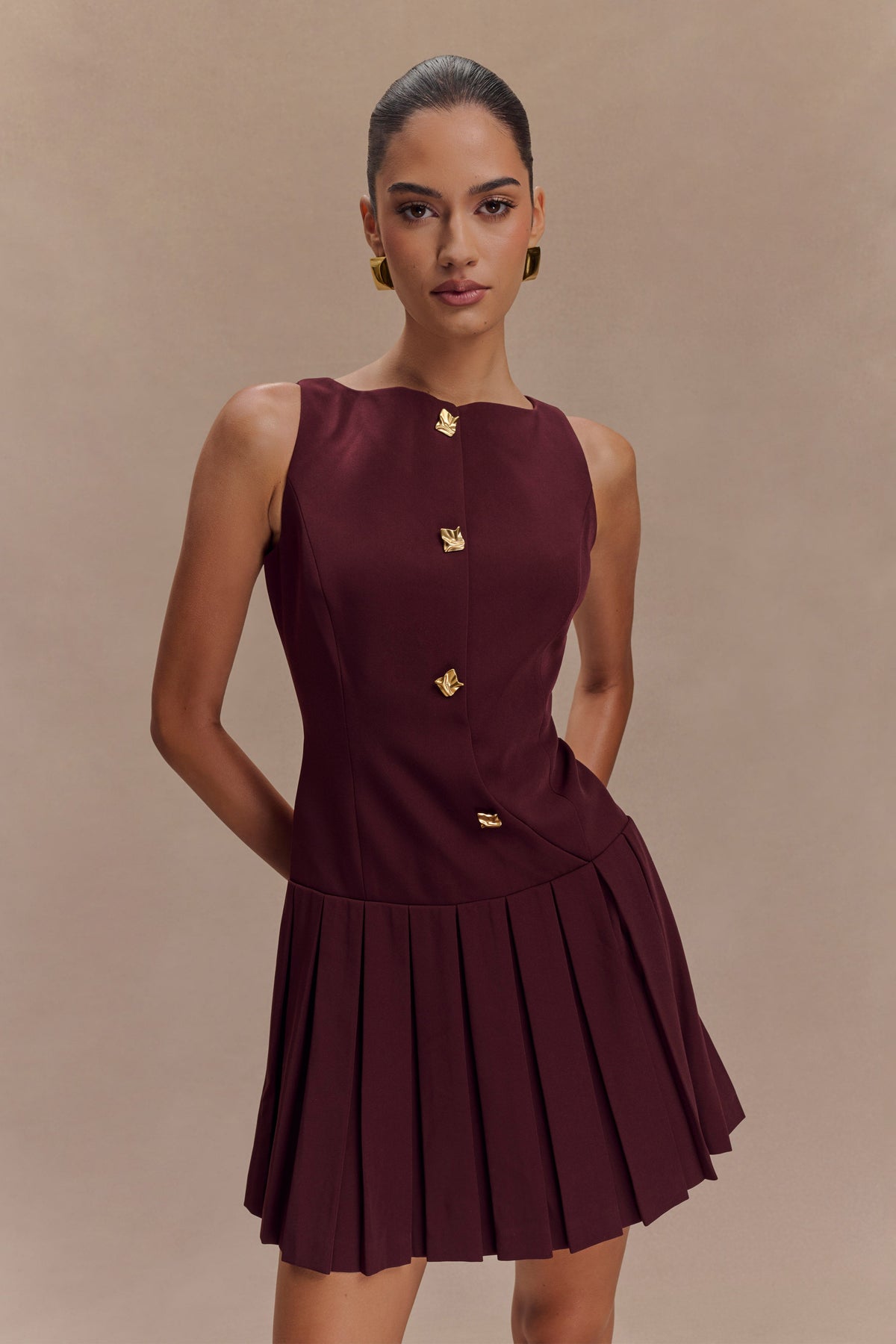 Mackenzie Sleeveless Pleated Mini Dress - Mahogany #6