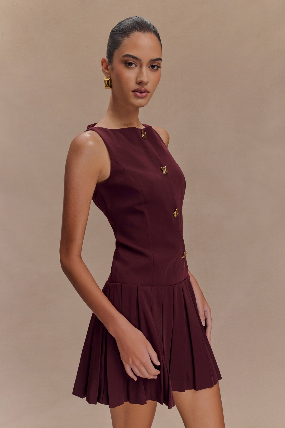 Mackenzie Sleeveless Pleated Mini Dress - Mahogany #4
