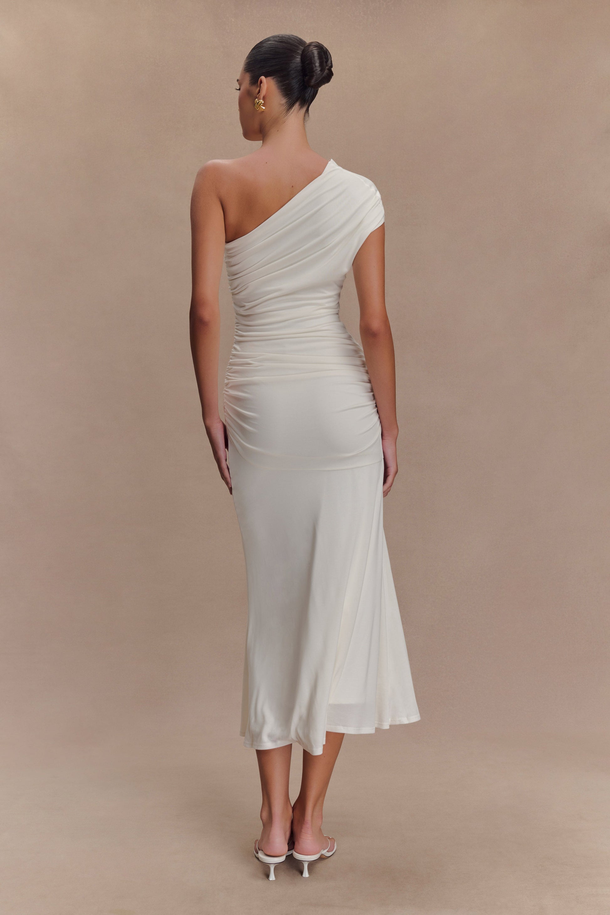 Chloe Peached Jersey One Shoulder Midi Dress - Ivory #3