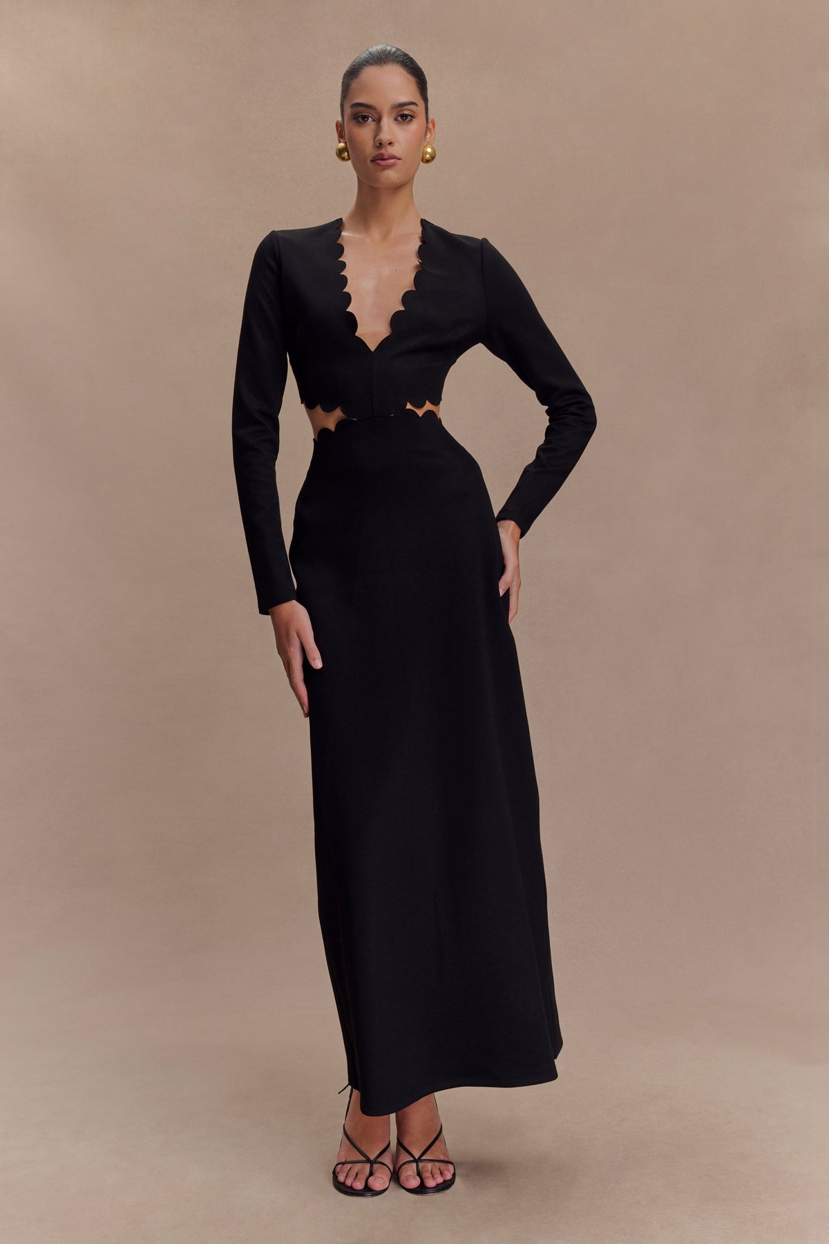 Cynthia Scalloped Halter Maxi Dress - Black #6