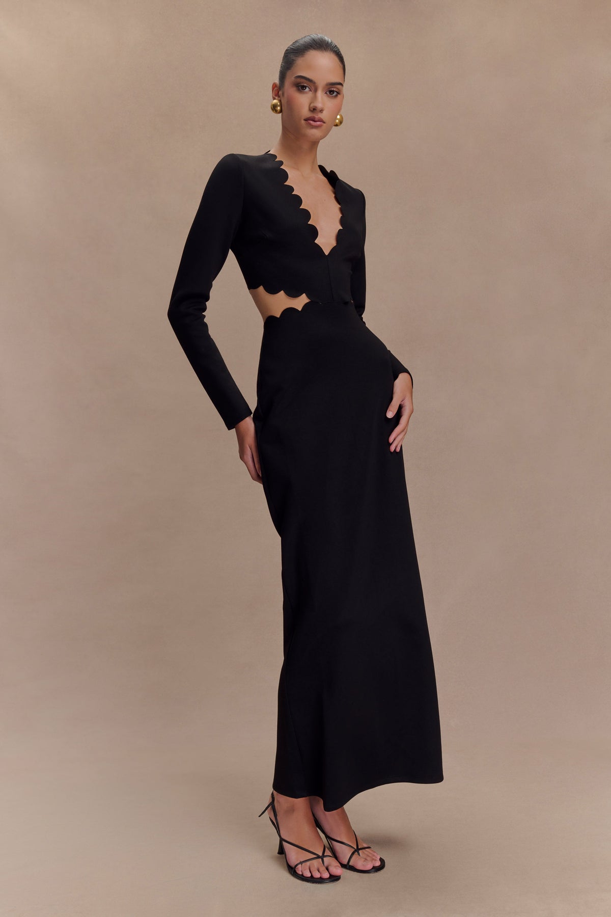 Cynthia Scalloped Halter Maxi Dress - Black #5