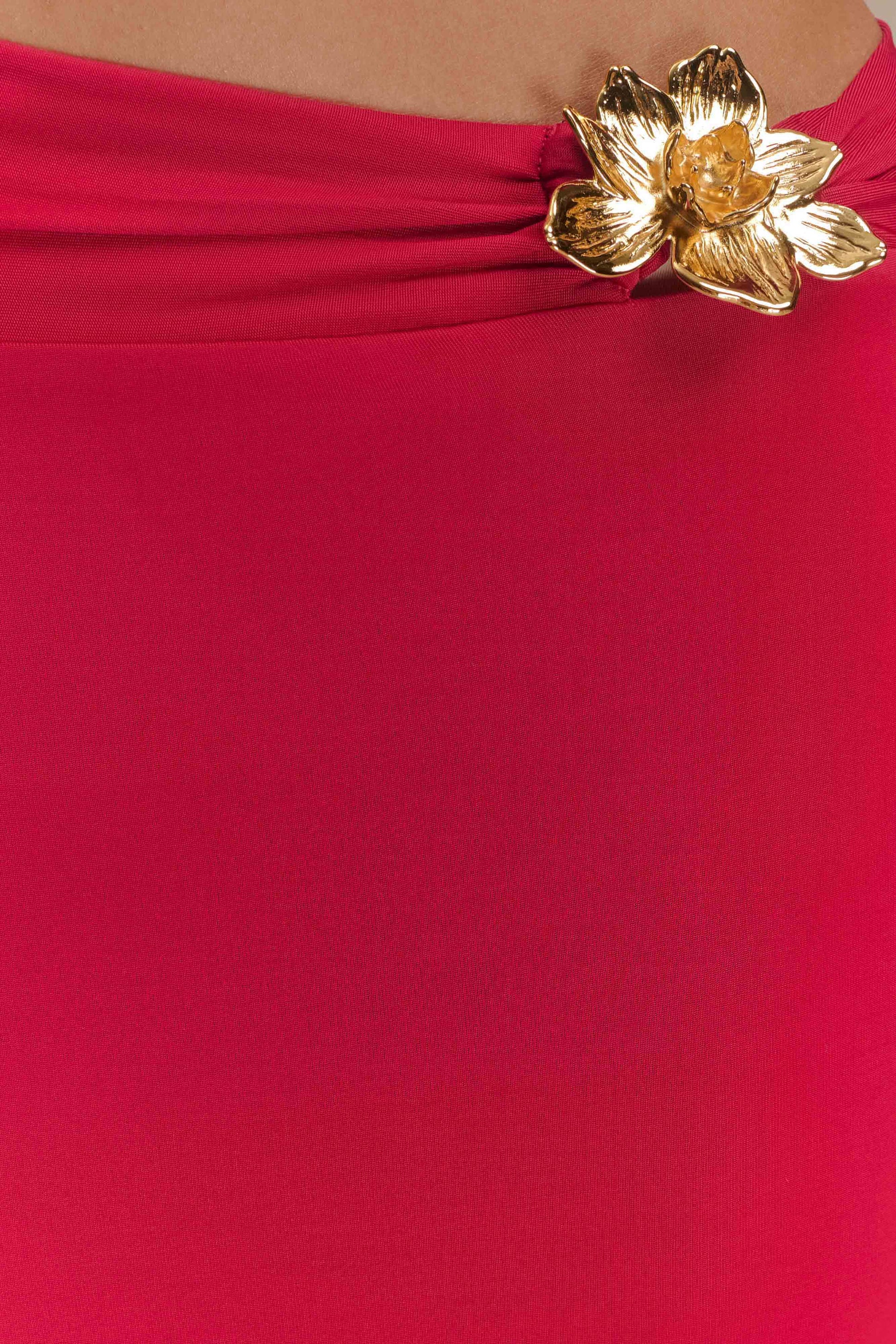 Ainsley Asymmetrical Maxi Skirt With Floral Hardware - Fuchsia Pink #8