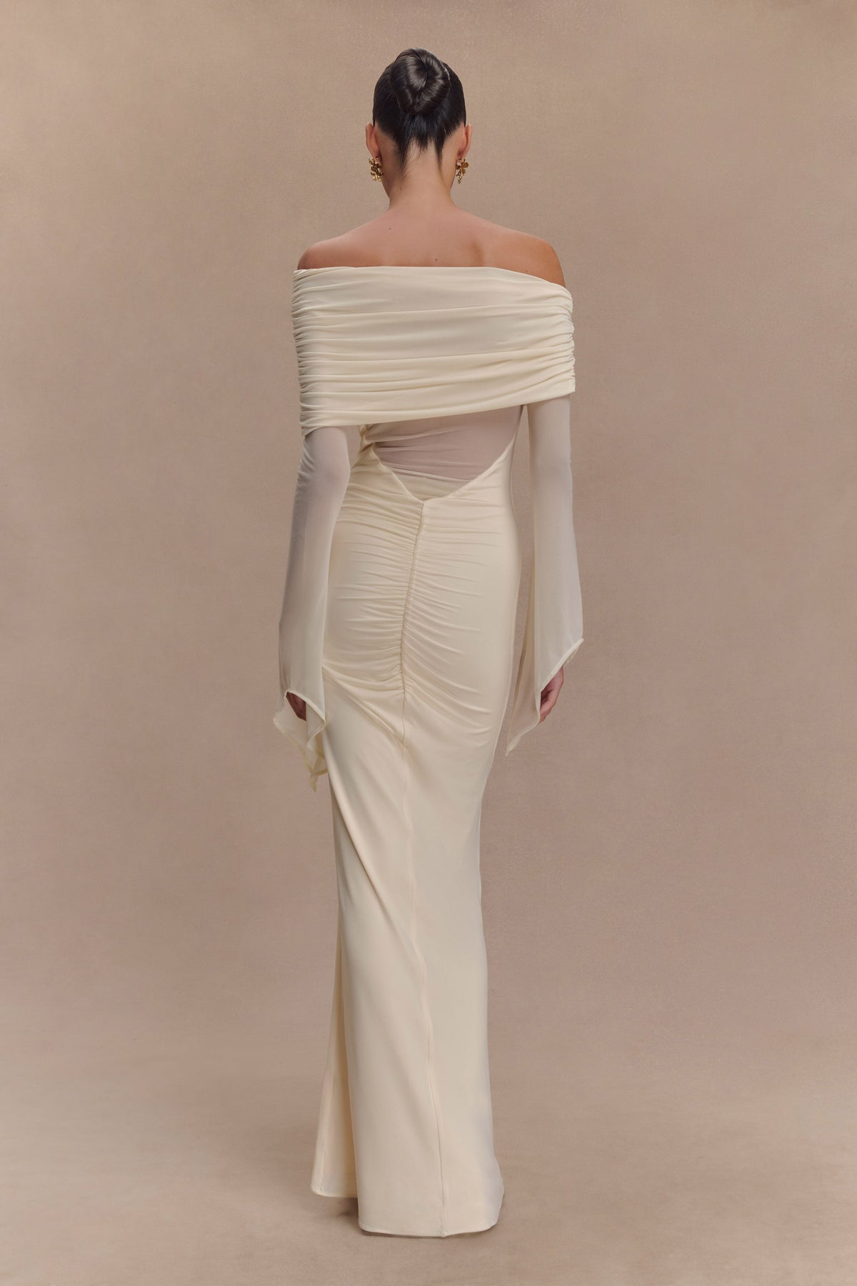 Kaitlin One Shoulder Slinky And Mesh Maxi Dress - Ivory #2