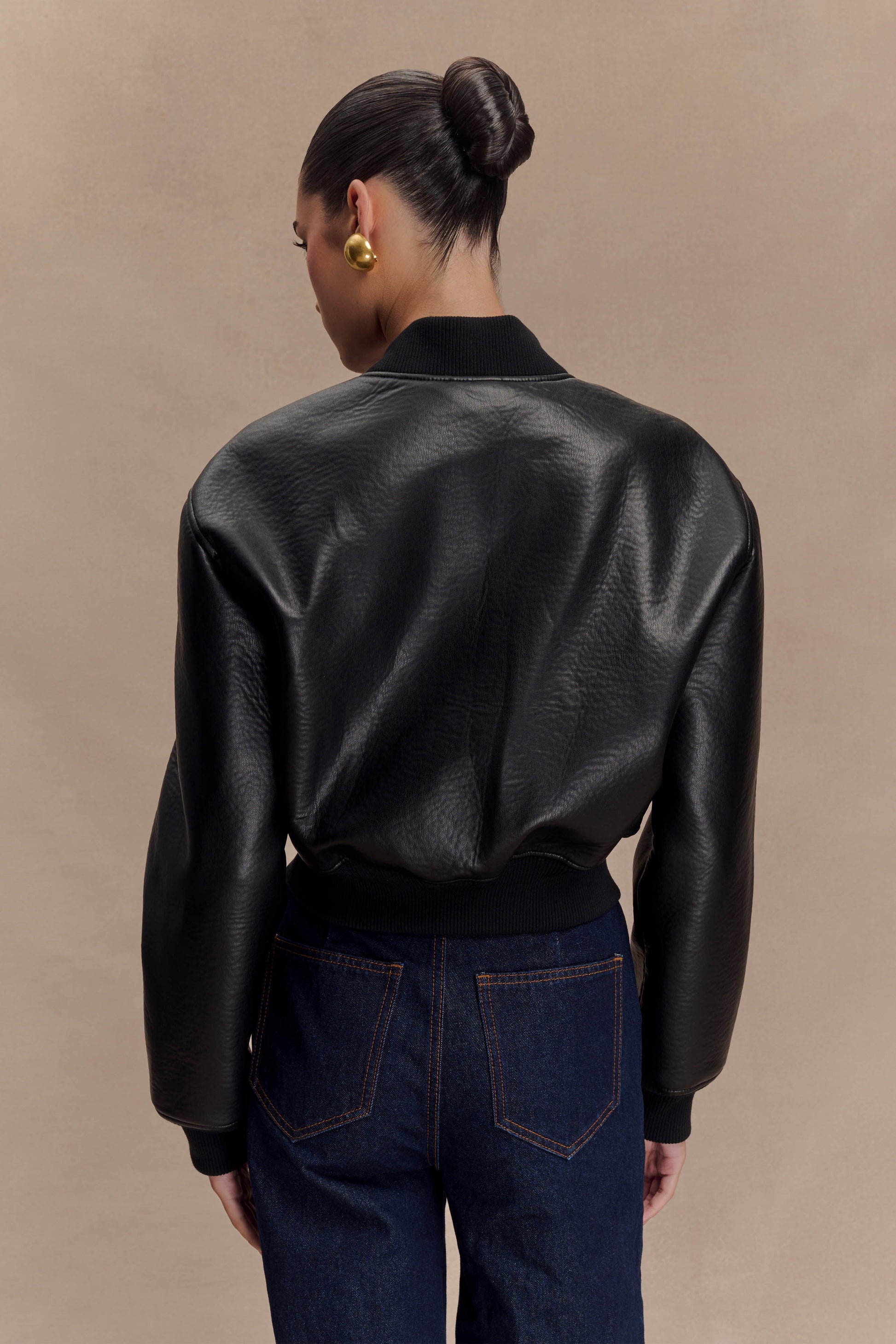 Codi Faux Leather Bomber Jacket - Black #4