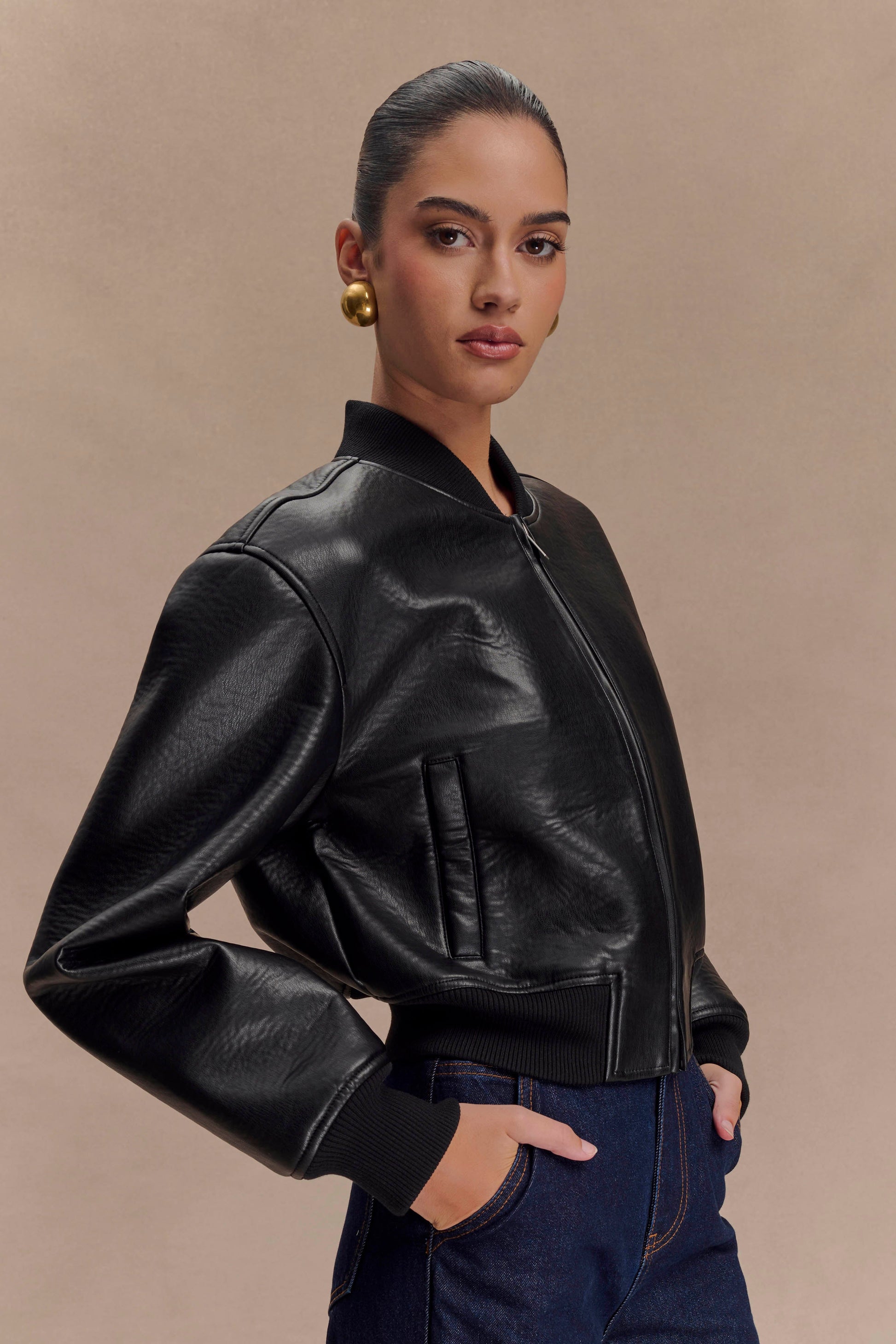 Codi Faux Leather Bomber Jacket - Black #8