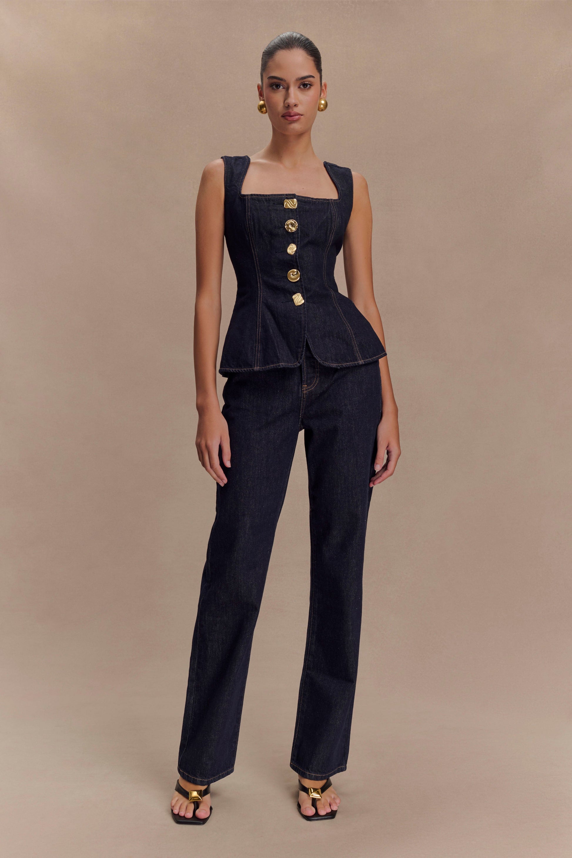 Neve Sleeveless Buttoned Denim Top - Washed Indigo Blue #6