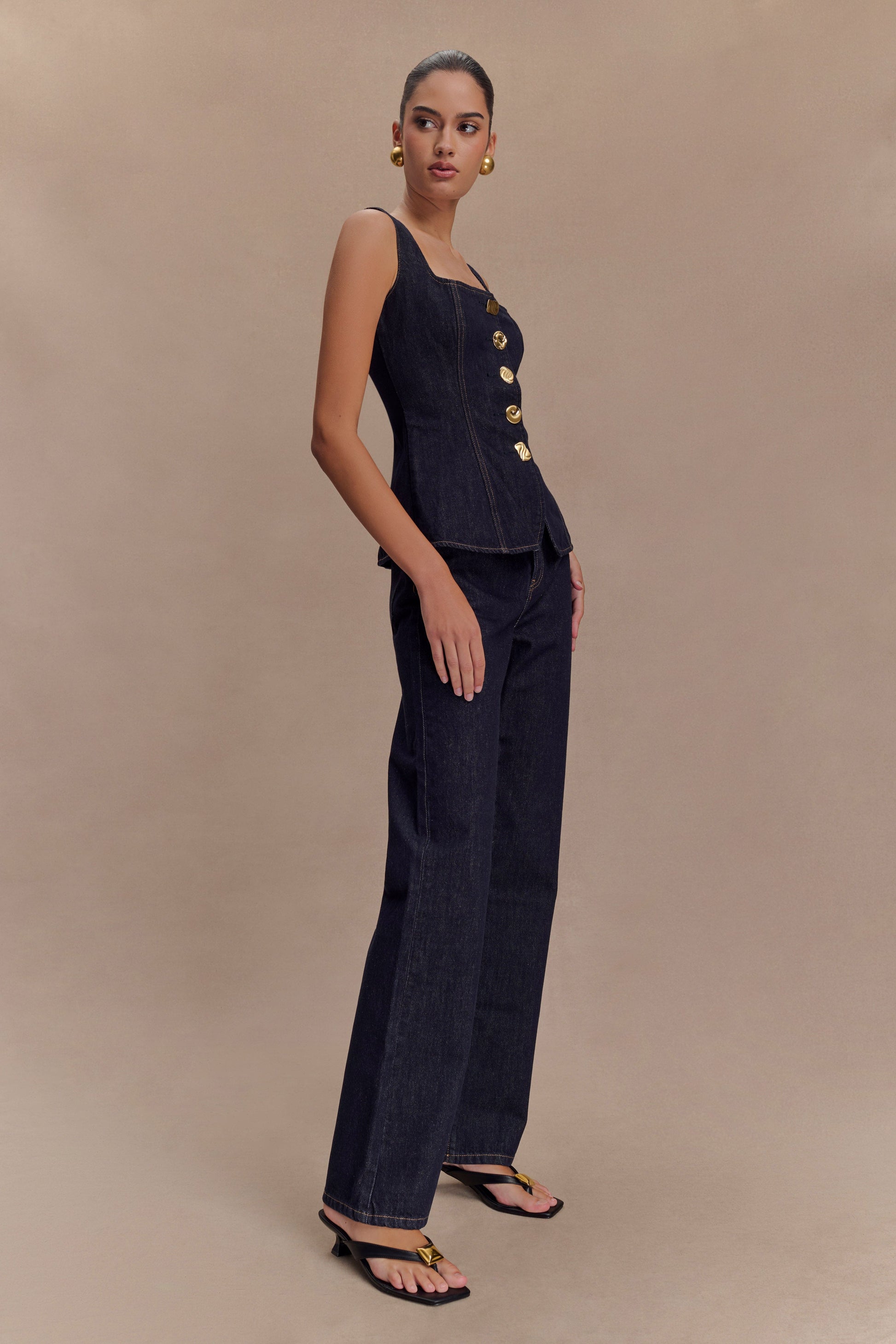 Neve Sleeveless Buttoned Denim Top - Washed Indigo Blue #5