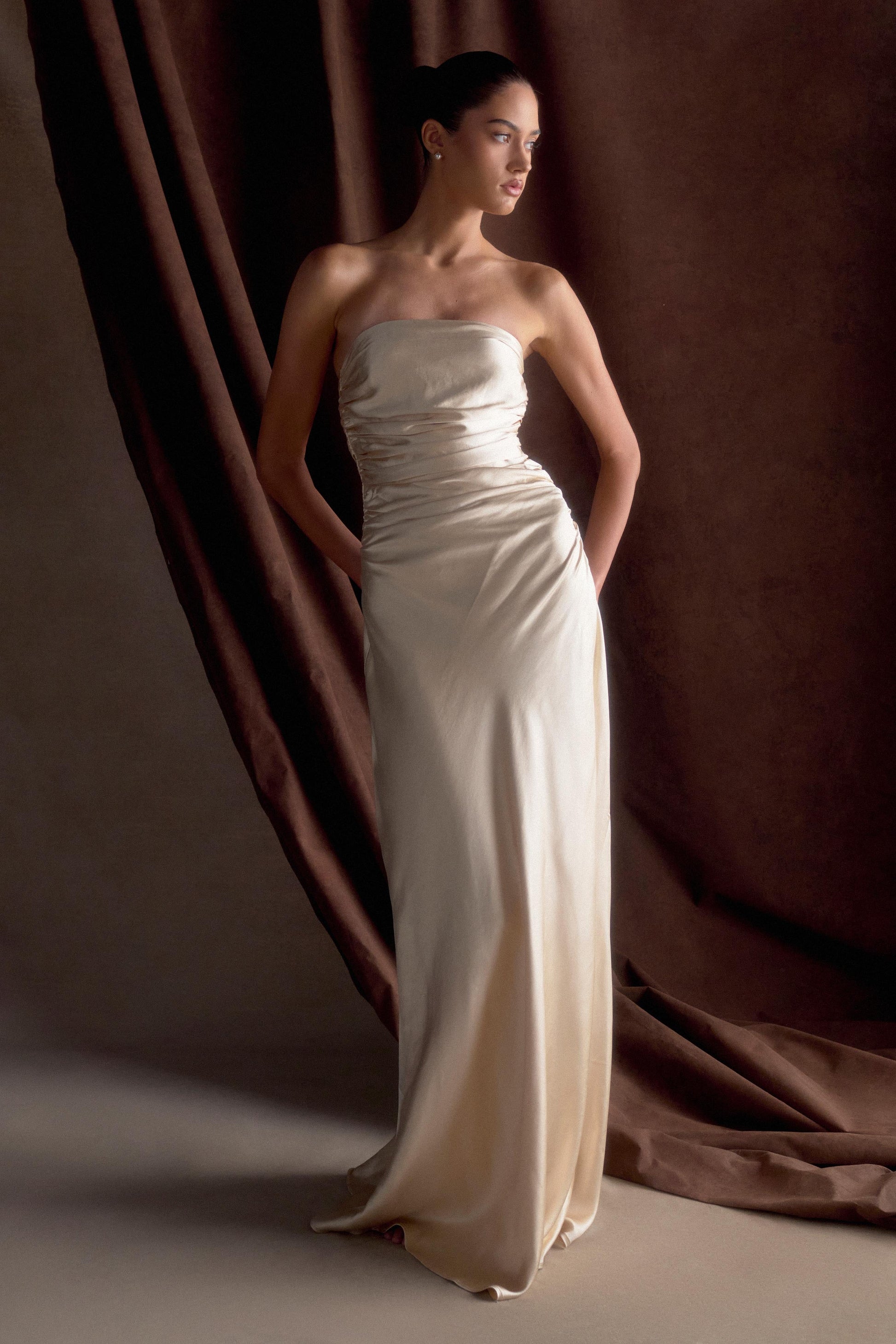 Cedar Strapless Satin Maxi Dress - Blush Gold #9