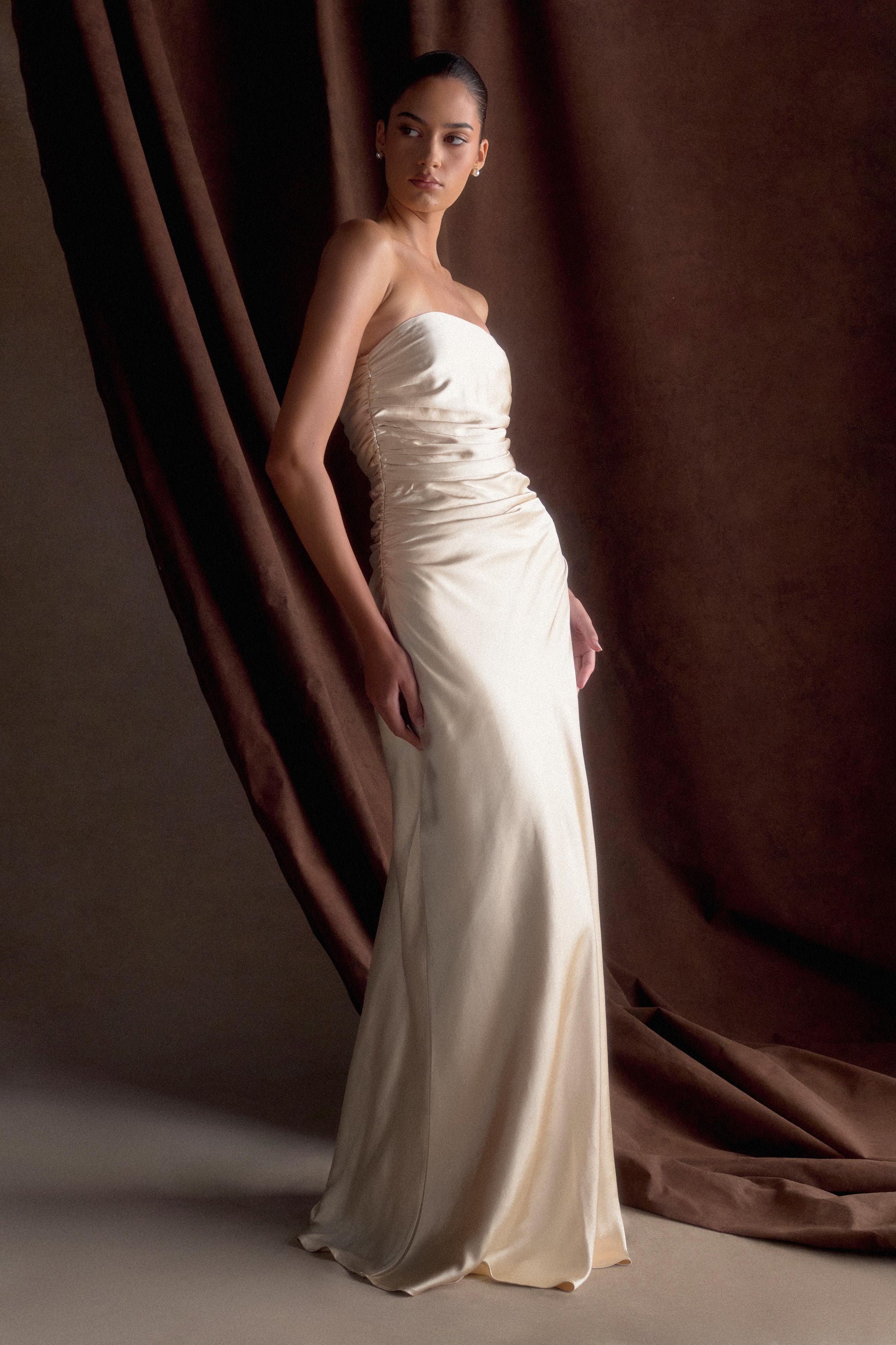 Cedar Strapless Satin Maxi Dress - Blush Gold #8