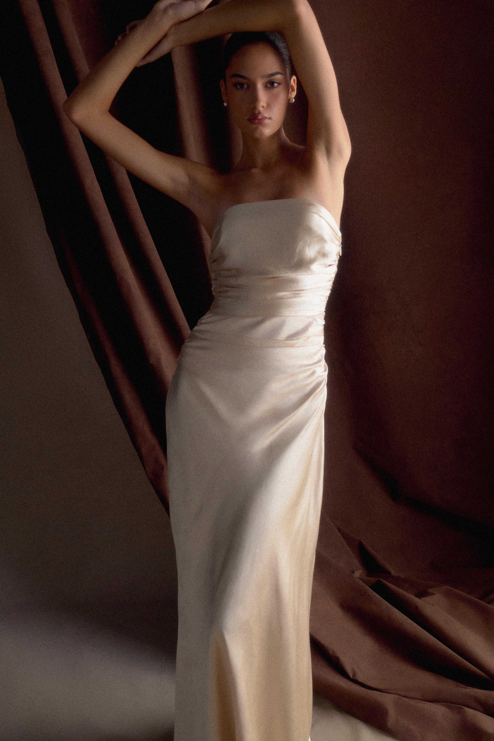 Cedar Strapless Satin Maxi Dress - Blush Gold #10