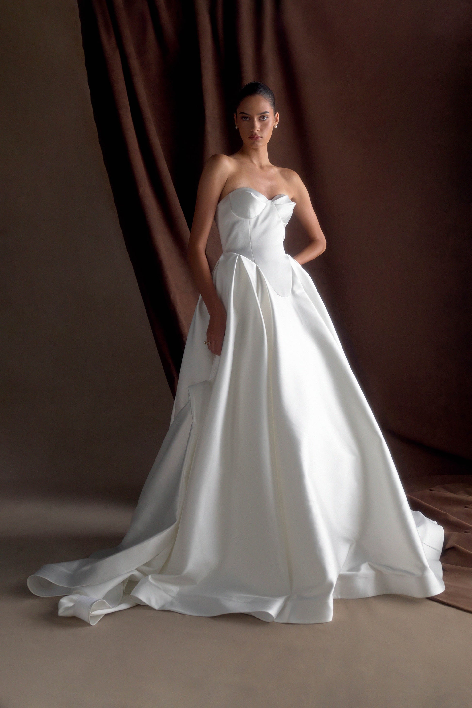 Delphine Satin Strapless Maxi Gown - White #3