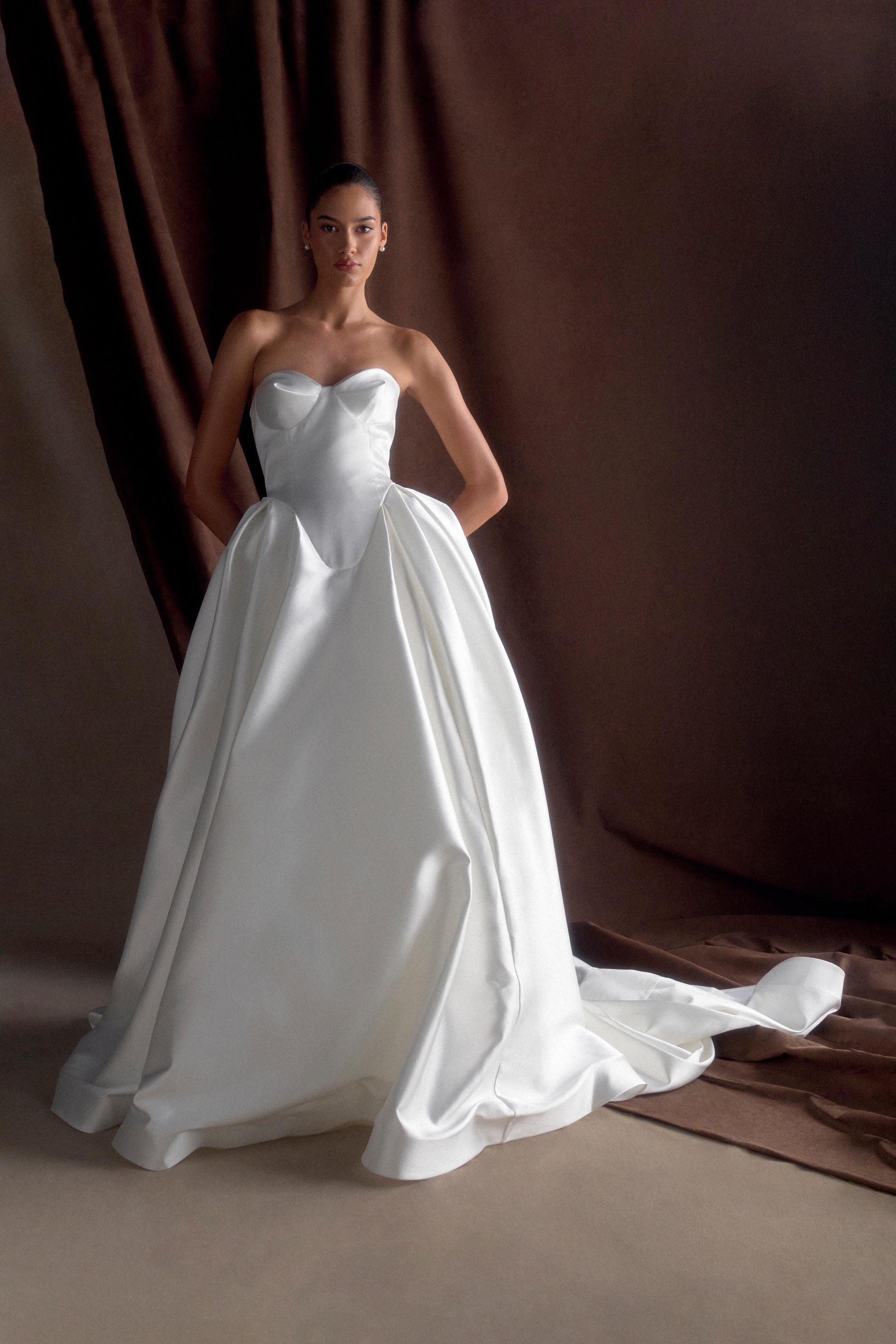 Delphine Satin Strapless Maxi Gown - White #5