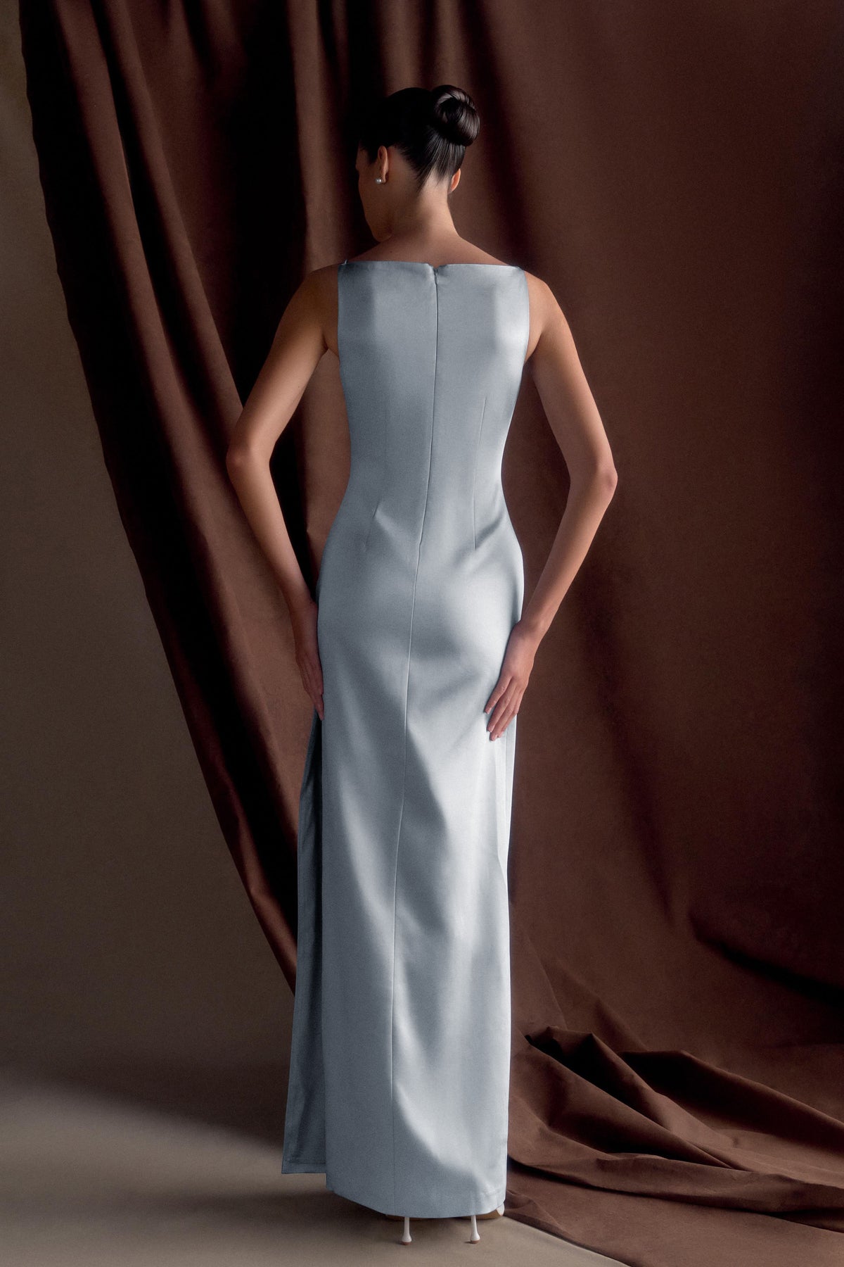 Violet Sleeveless Satin Maxi Dress - Frosted Blue #2