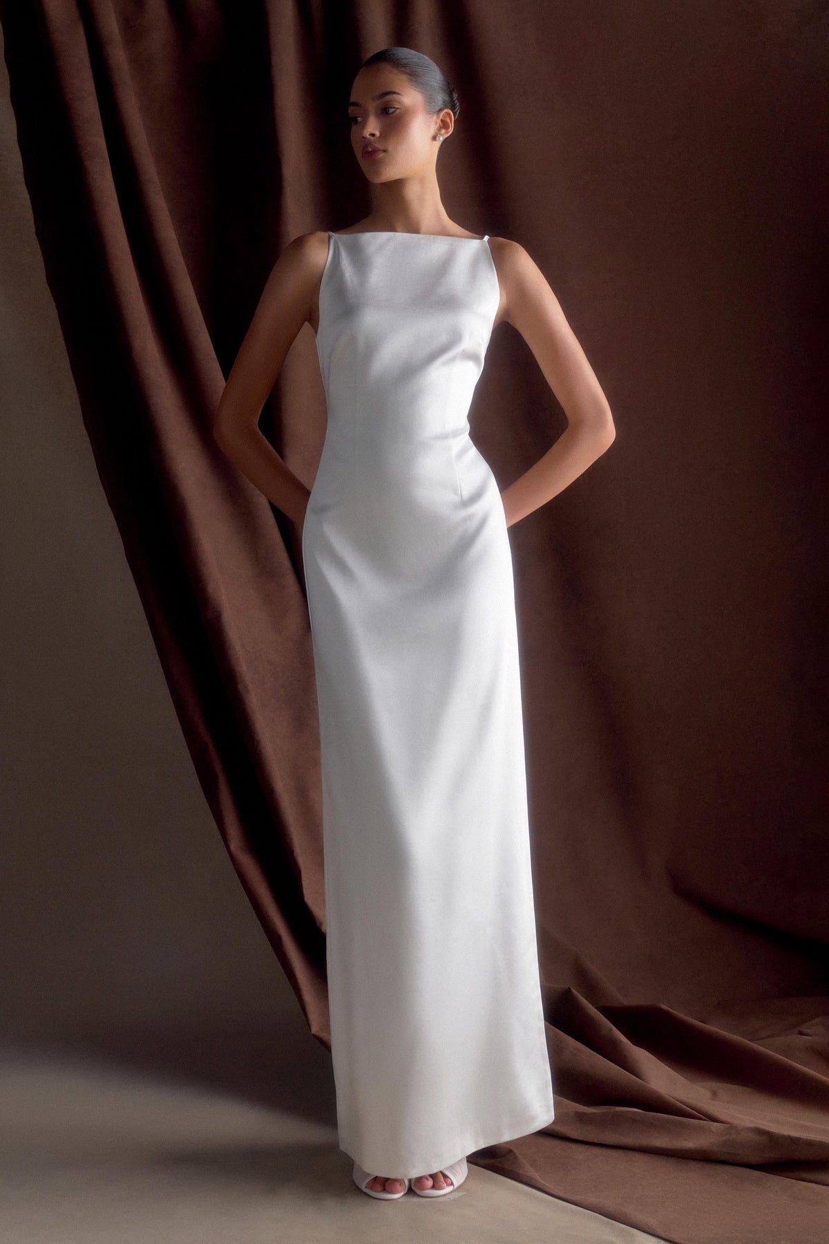 Violet Sleeveless Satin Maxi Dress - White #9