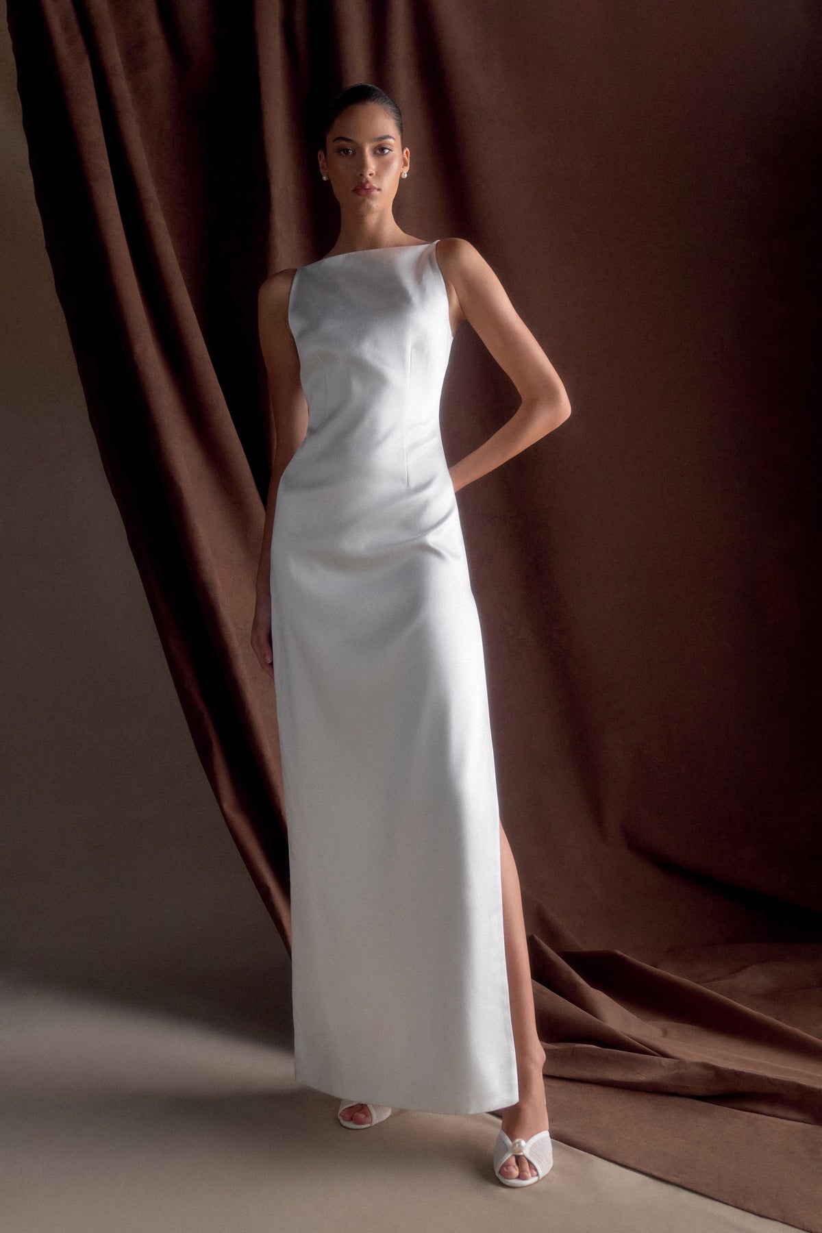 Violet Sleeveless Satin Maxi Dress - White #10