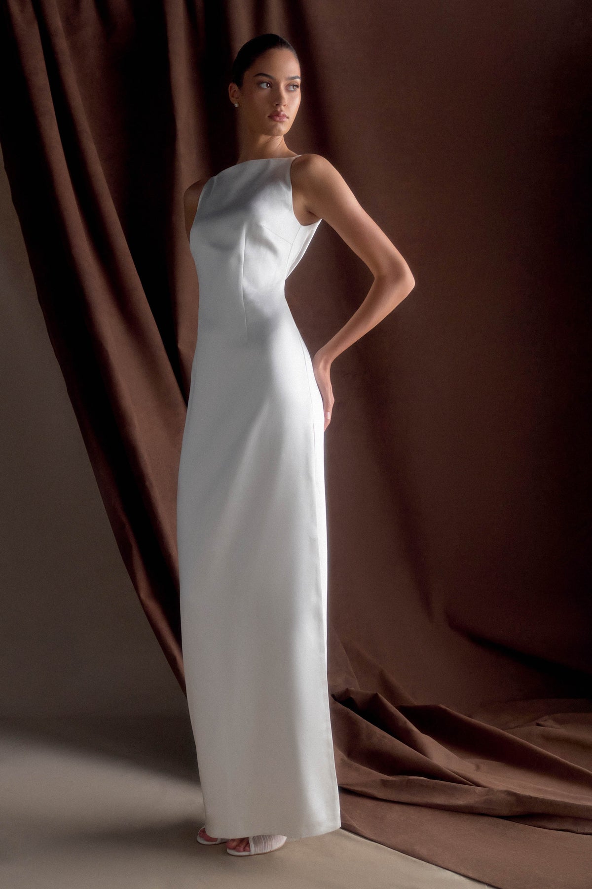 Violet Sleeveless Satin Maxi Dress - White #8