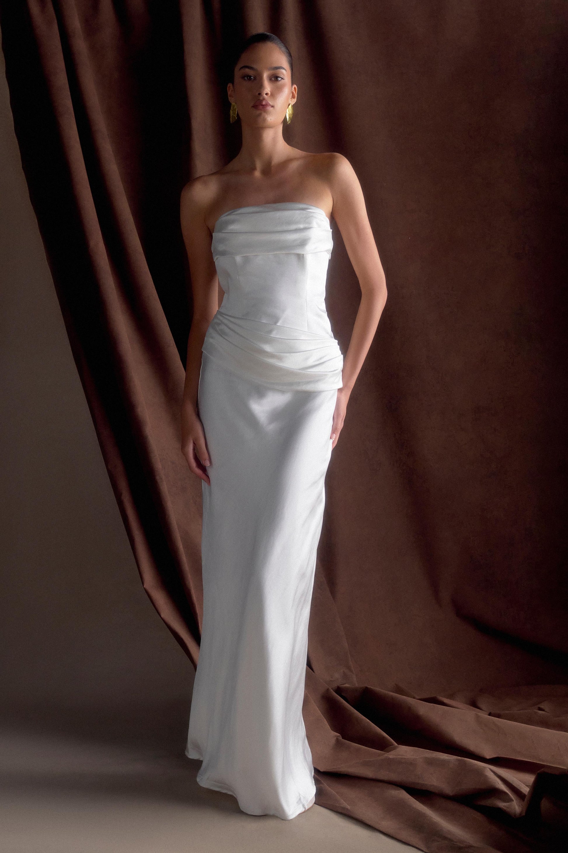 Jasmine Strapless Satin Maxi Dress - White #2