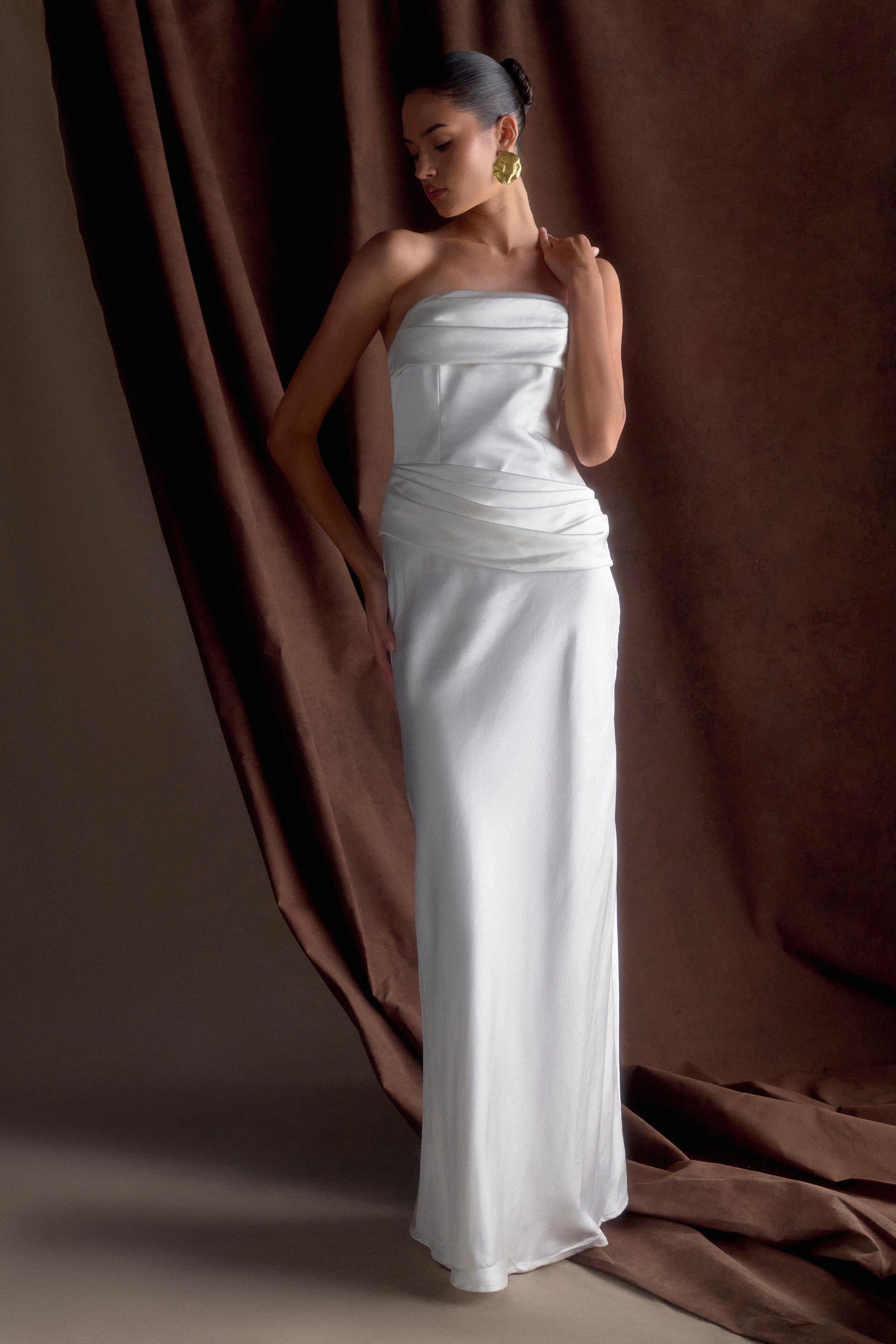 Jasmine Strapless Satin Maxi Dress - White #5
