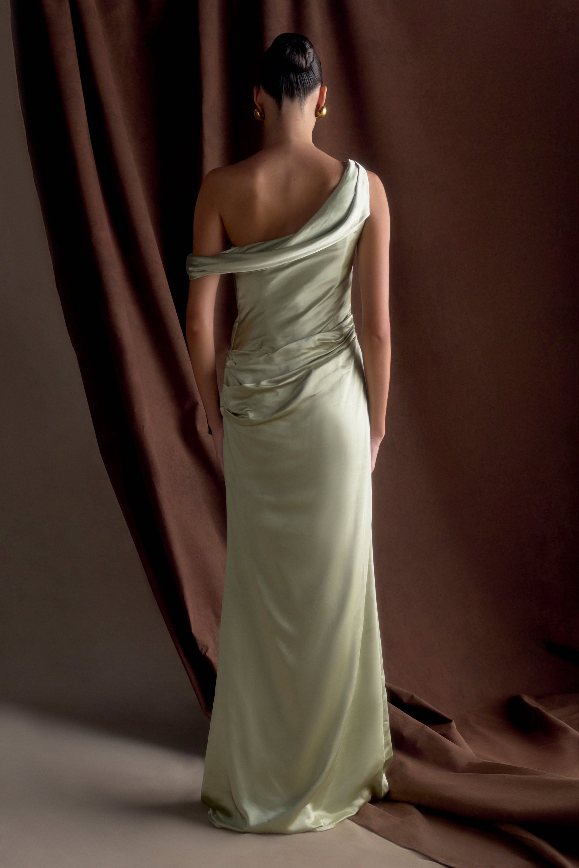 Dalia Off Shoulder Satin Maxi Dress - Sage #8