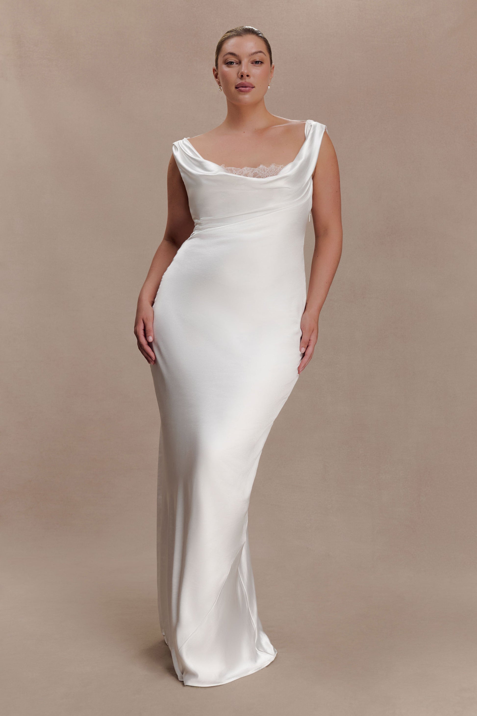 Ashley Cowl Neck Lace And Satin Maxi Dress - Ivory #2