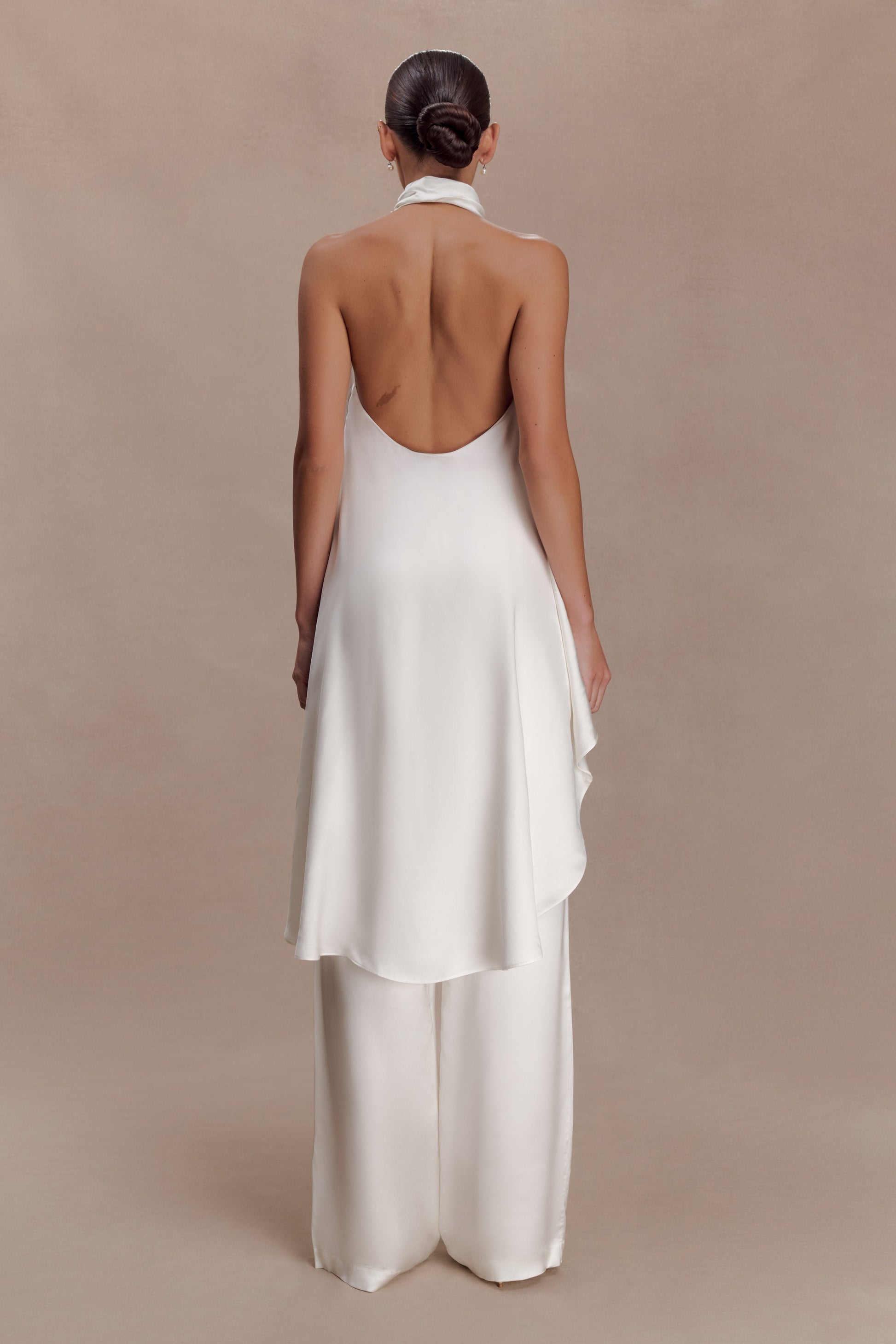 Sydney Asymmetrical Satin Halter Top - Ivory #2