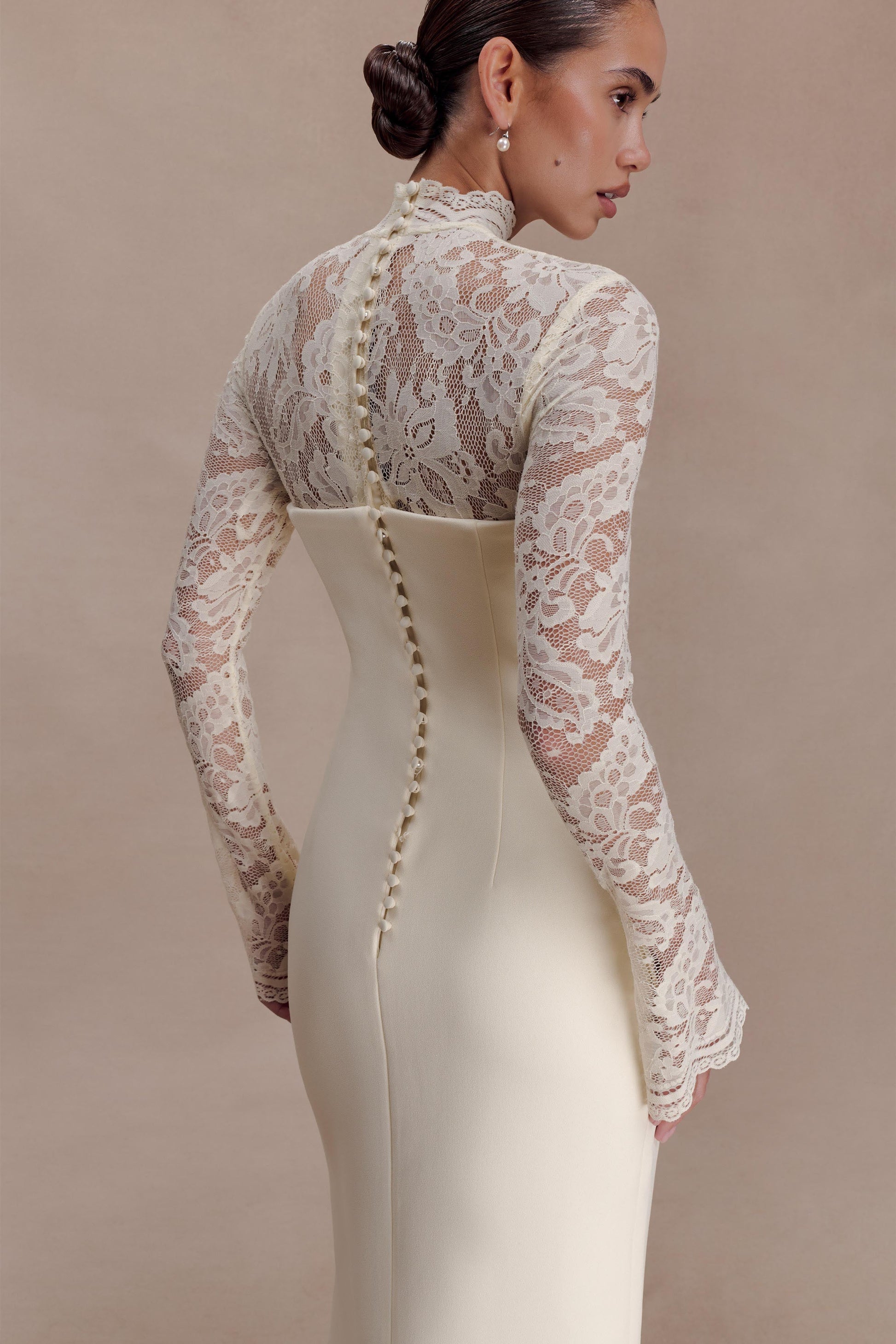Aurelie Long Sleeve Lace Maxi Dress - Ivory #3