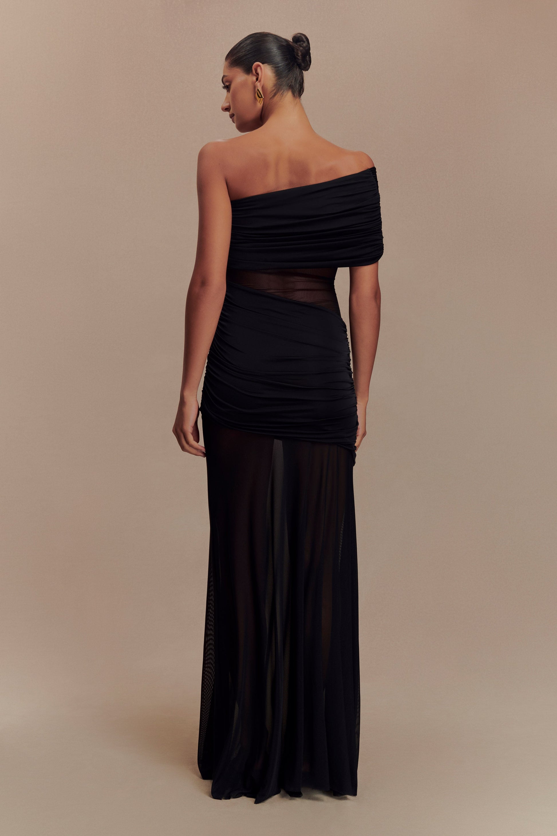Dallas One Shoulder Mesh Maxi Dress - Black #4