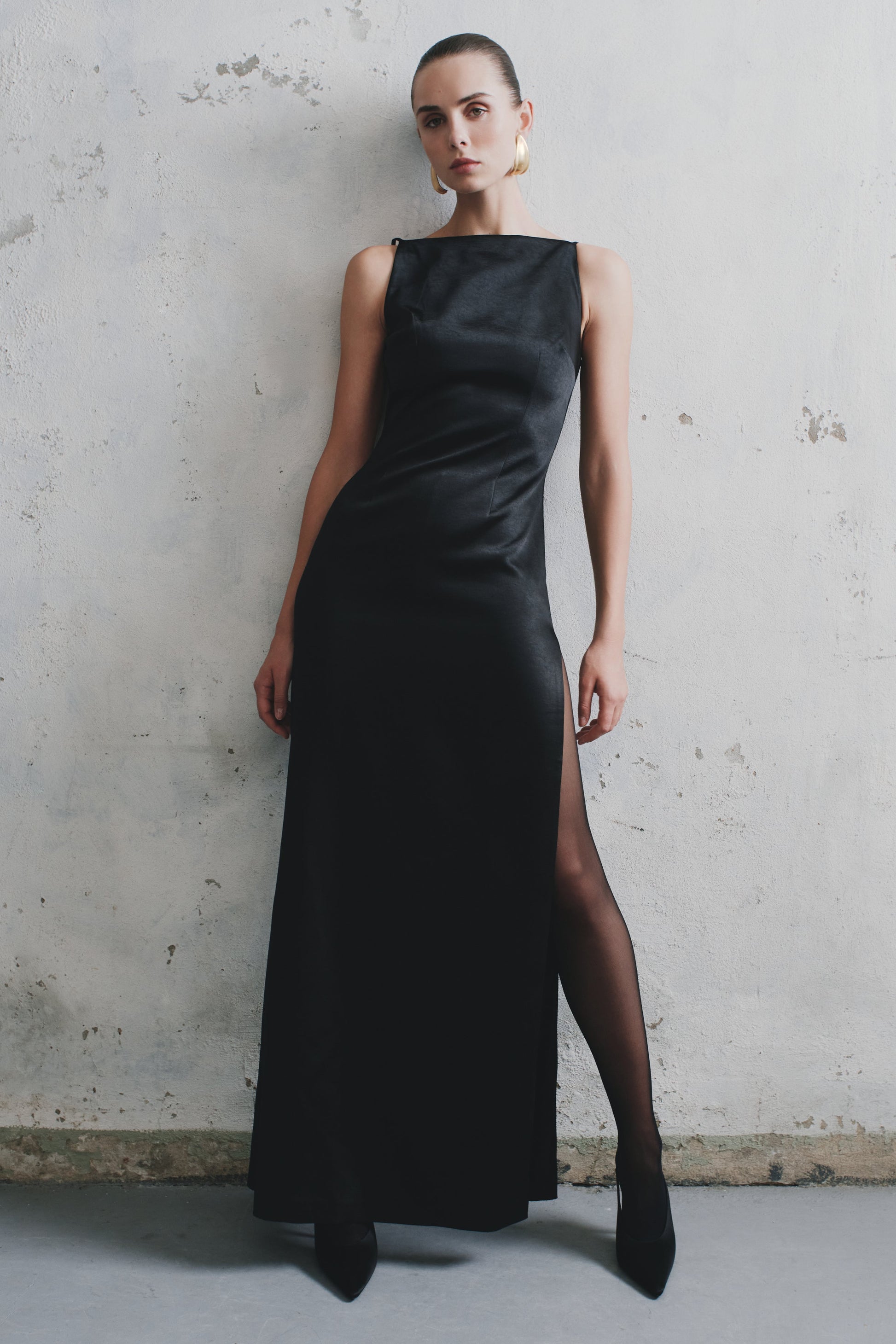 Violet Sleeveless Satin Maxi Dress - Black #4