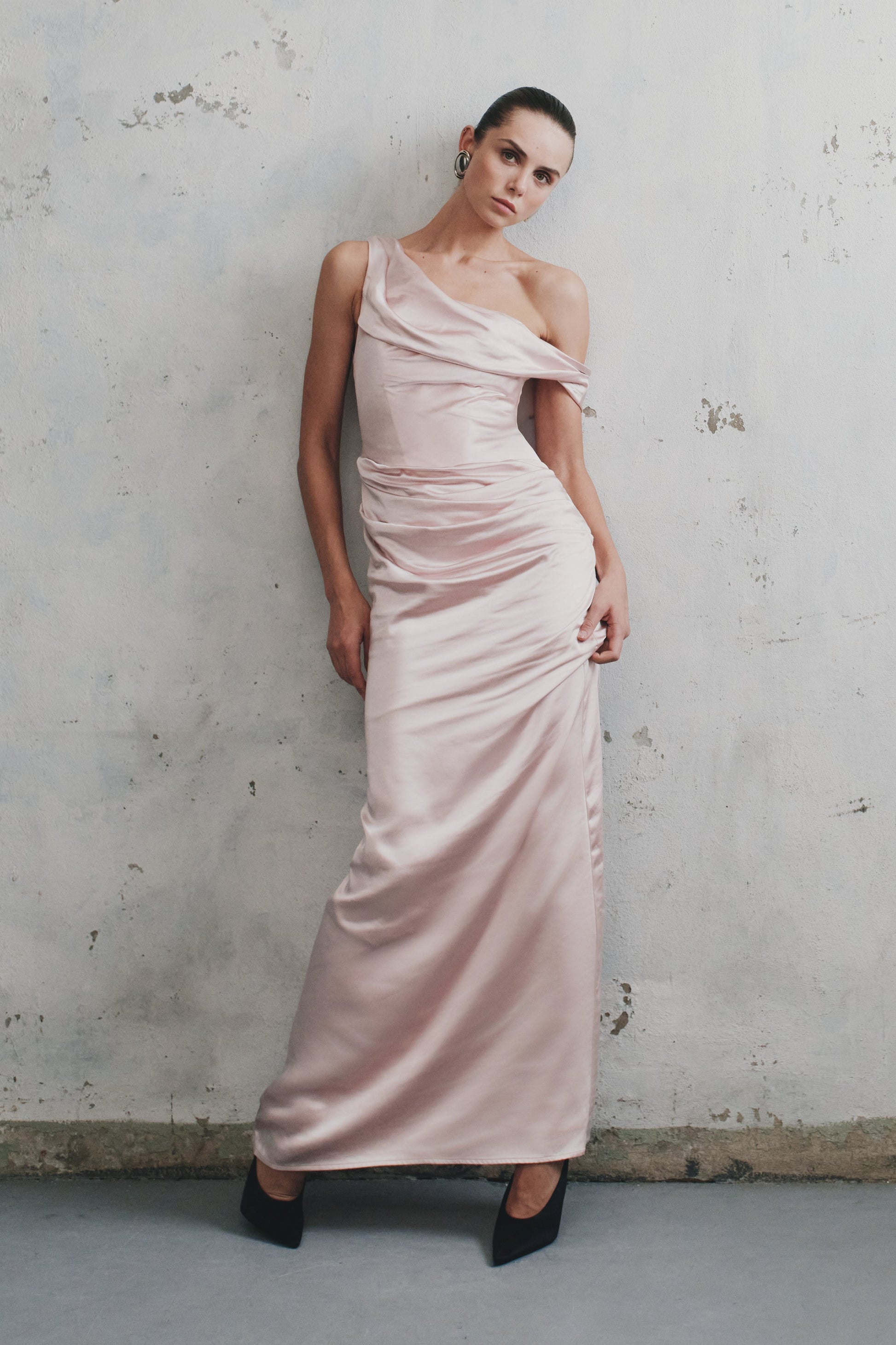 Dalia Off Shoulder Satin Maxi Dress - Soft Pink #4