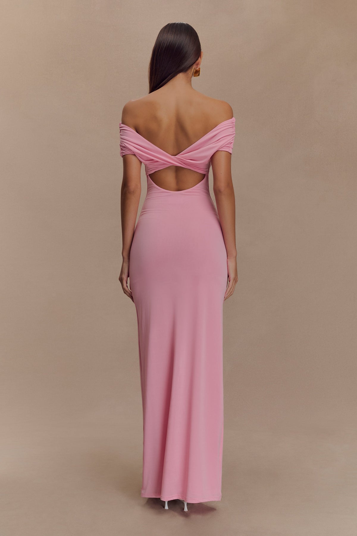 Imogen Off Shoulder Slinky Maxi Dress - Candy Pink #2