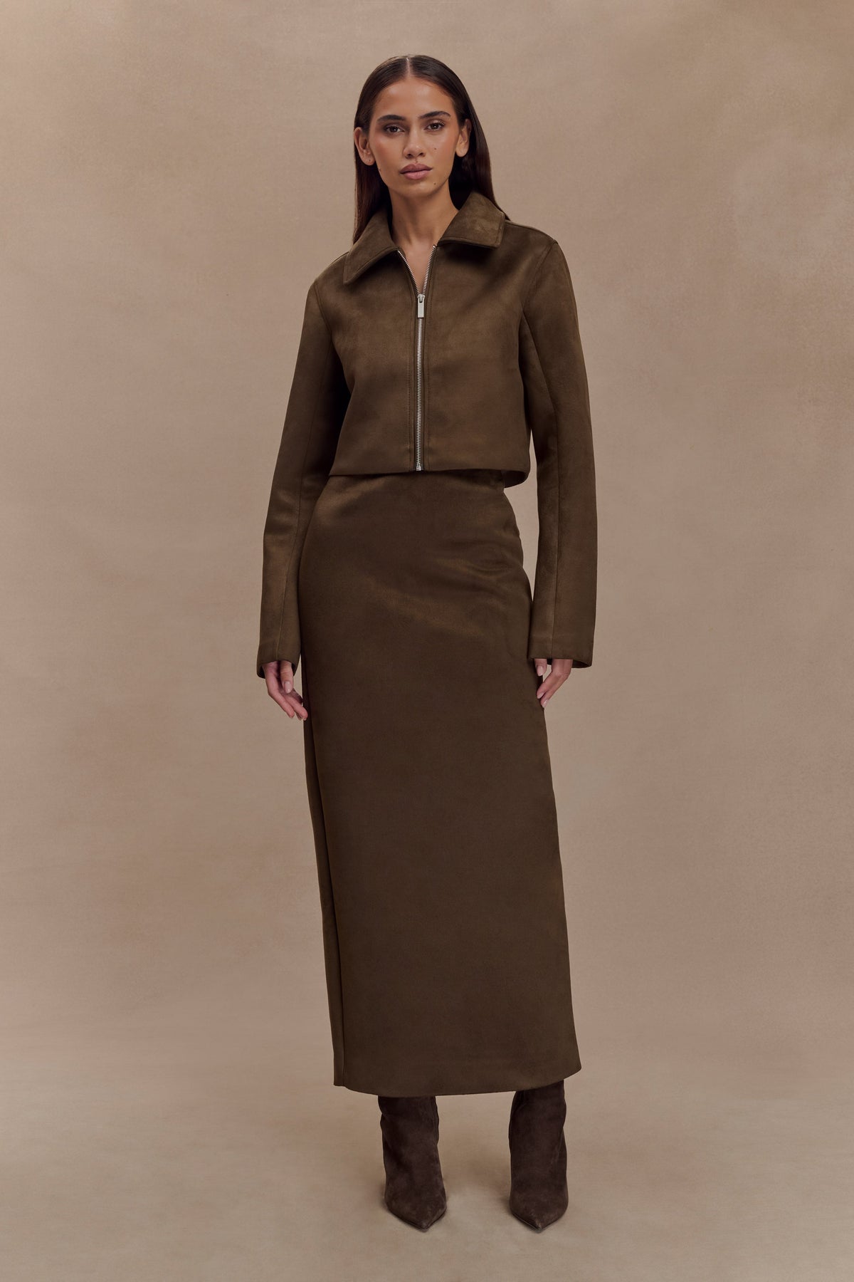 Hayes Faux Suede Midi Skirt - Chocolate #2