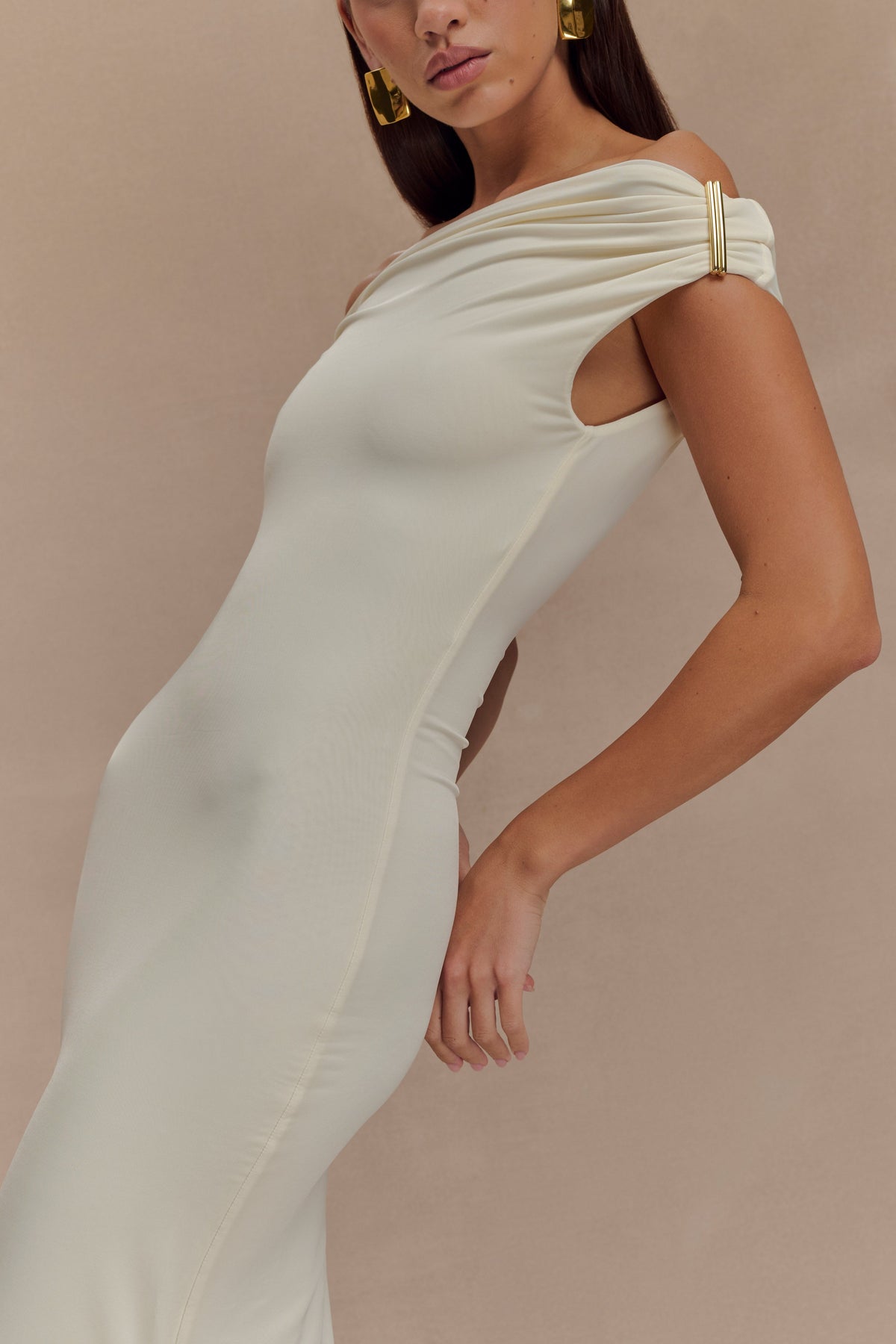 Kinsley Slinky Maxi Dress With Hardware - Ivory #5