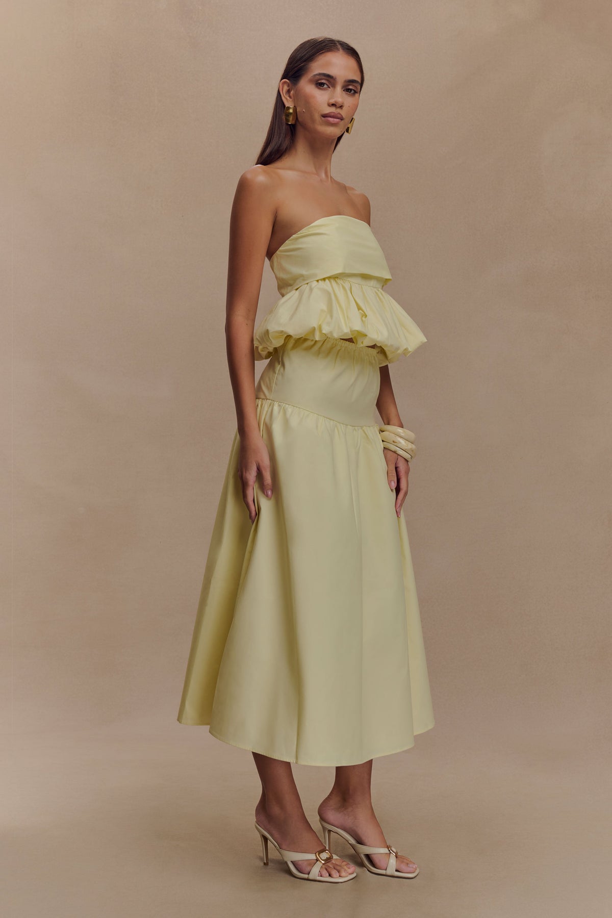Amirah Strapless Bubble Crop Top - Lemon #4